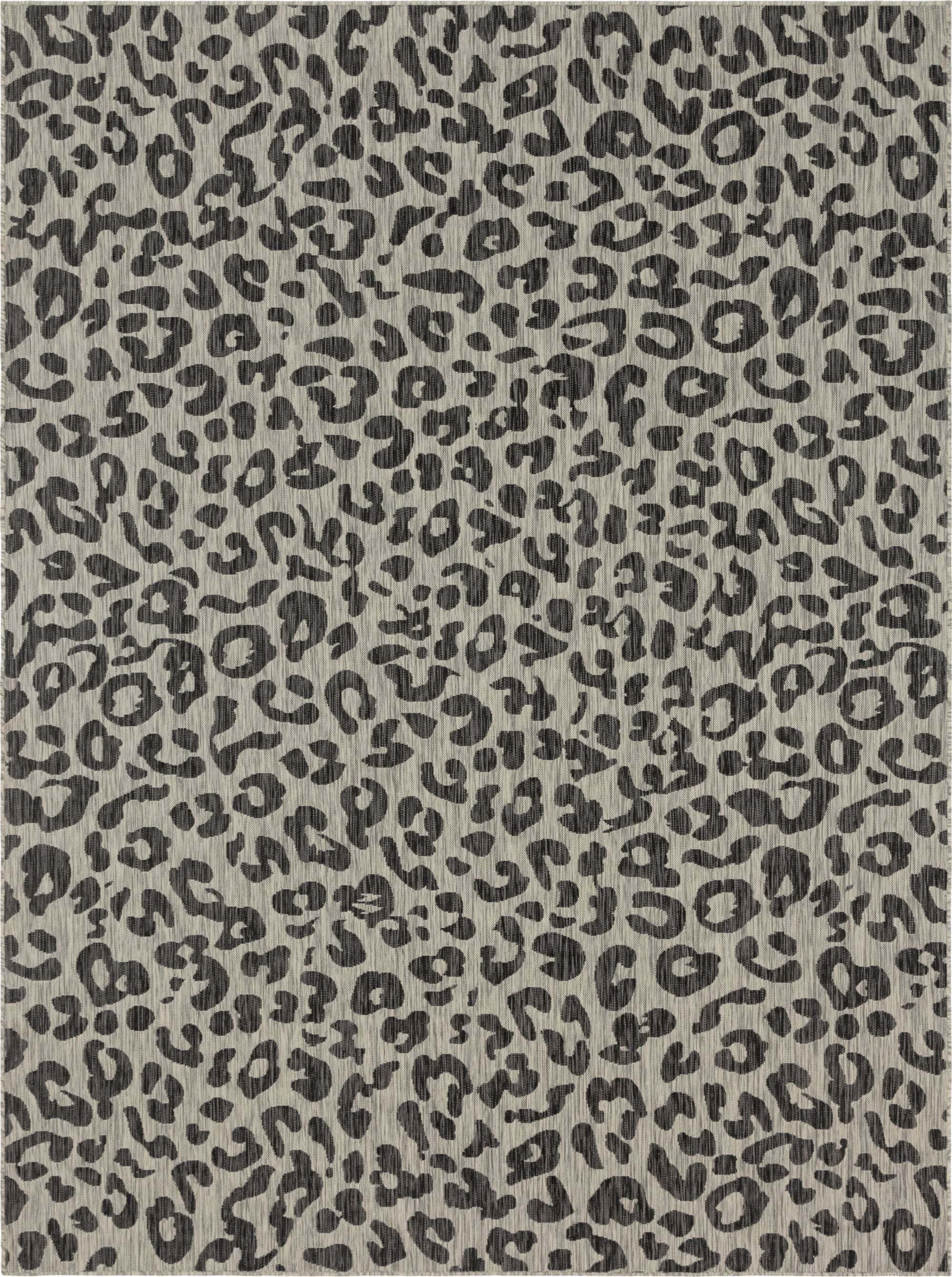 Unique Loom Outdoor Rugs - Outdoor Safari Animal Print Rectangular 9x12 Rug Black & Light Gray