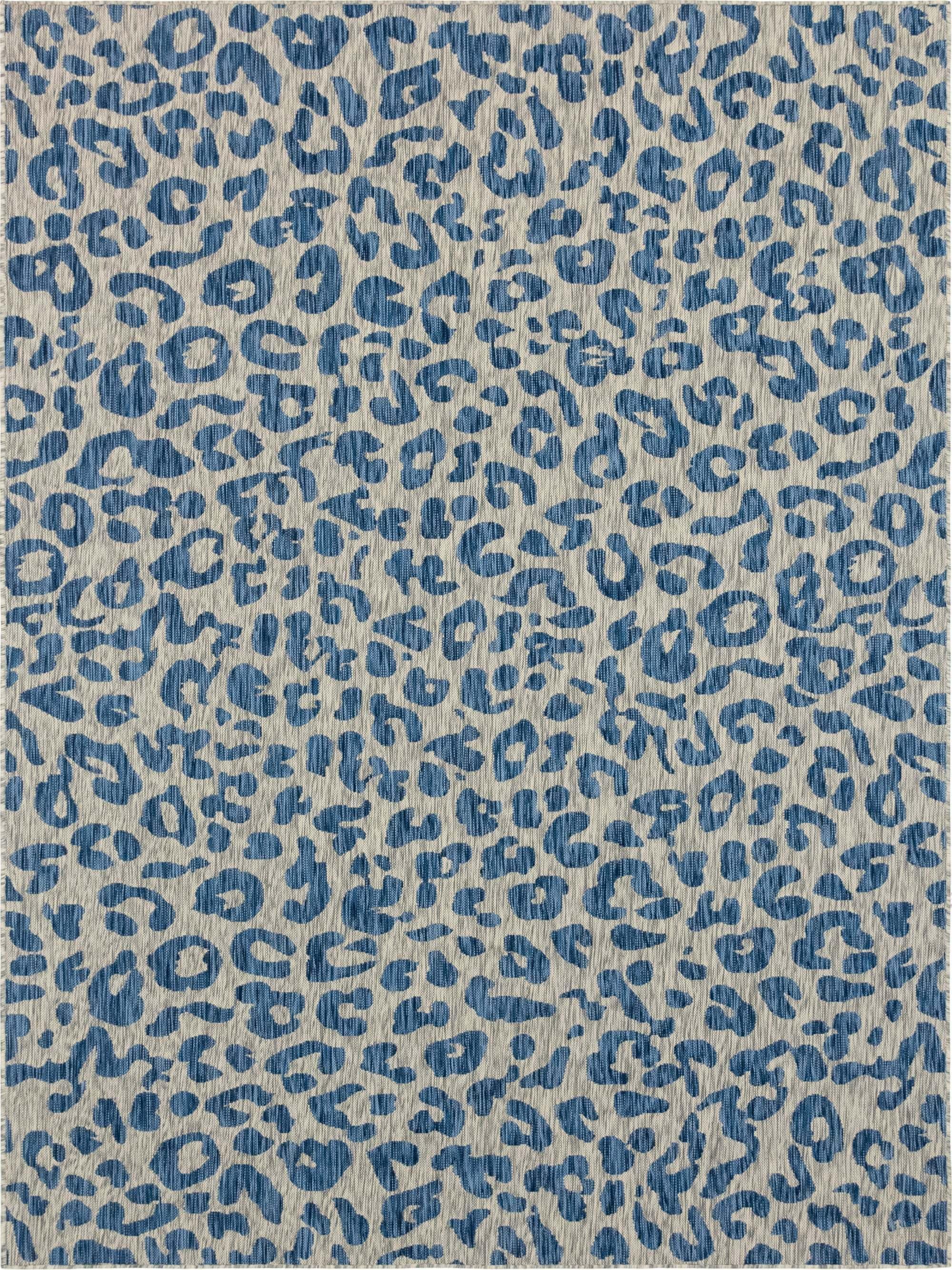 Unique Loom Outdoor Rugs - Outdoor Safari Animal Print Rectangular 9x12 Rug Blue & Ivory