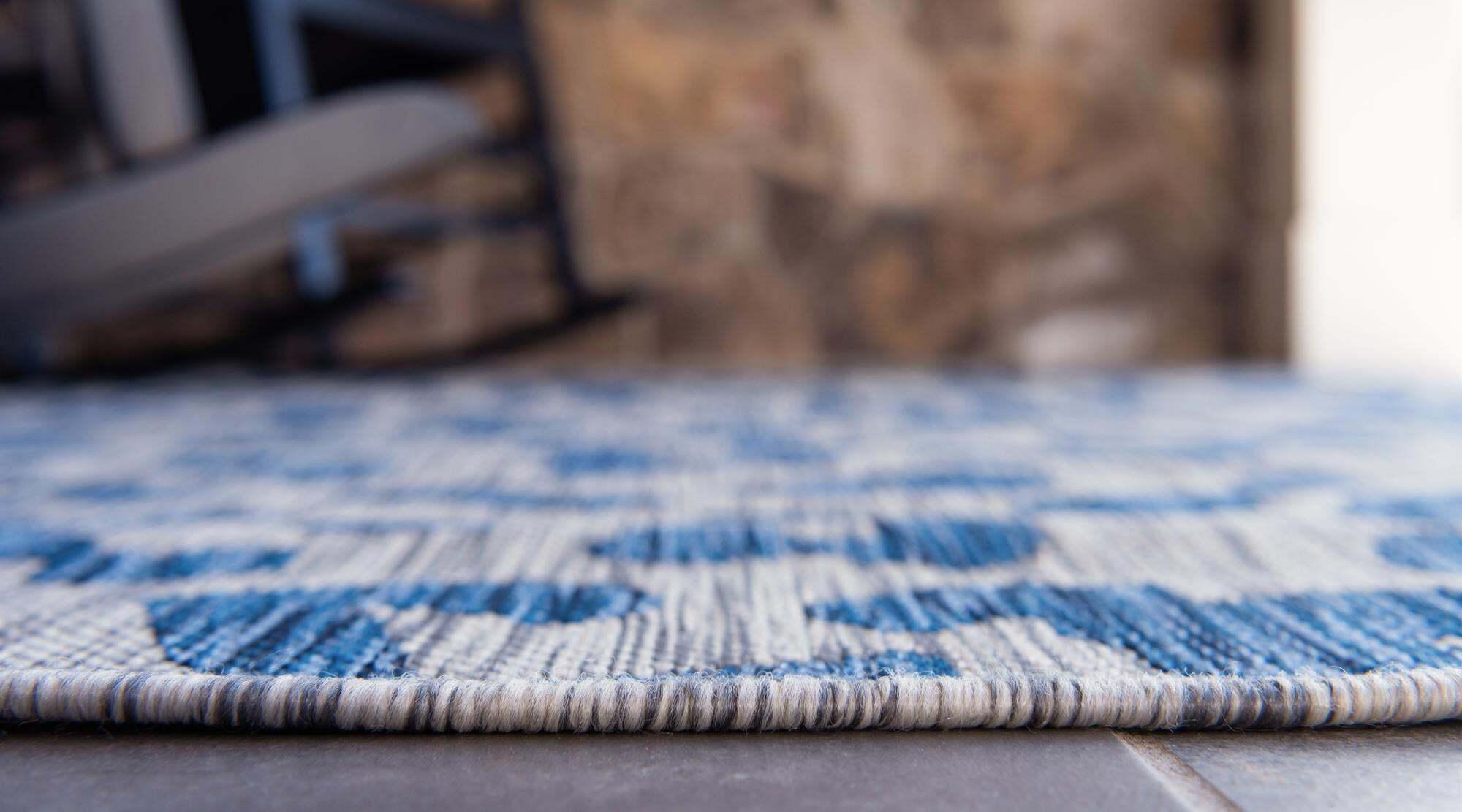 Unique Loom Outdoor Rugs - Outdoor Safari Animal Print Rectangular 9x12 Rug Blue & Ivory