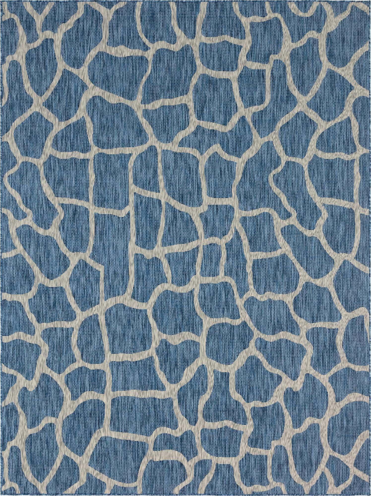 Unique Loom Outdoor Rugs - Outdoor Safari Animal Print Rectangular 9x12 Rug Blue