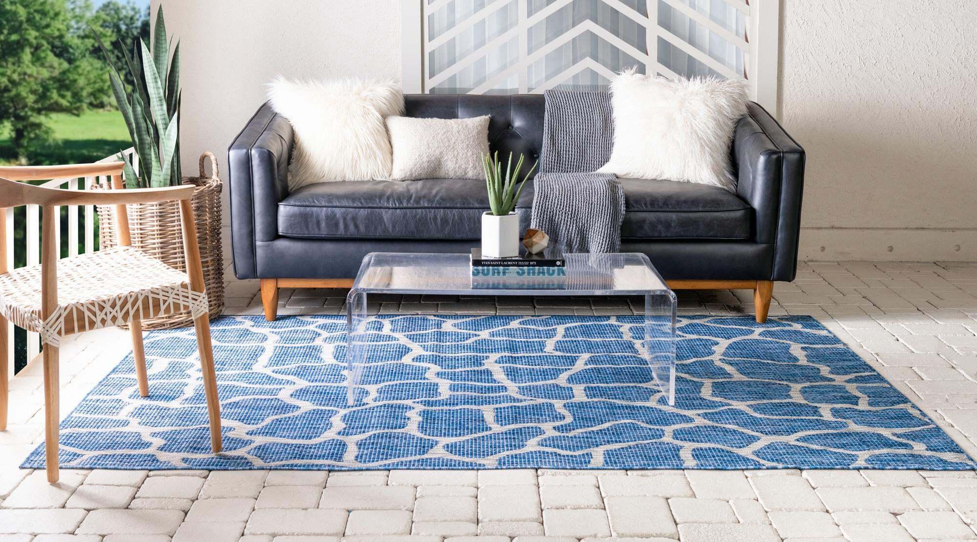 Unique Loom Outdoor Rugs - Outdoor Safari Animal Print Rectangular 9x12 Rug Blue
