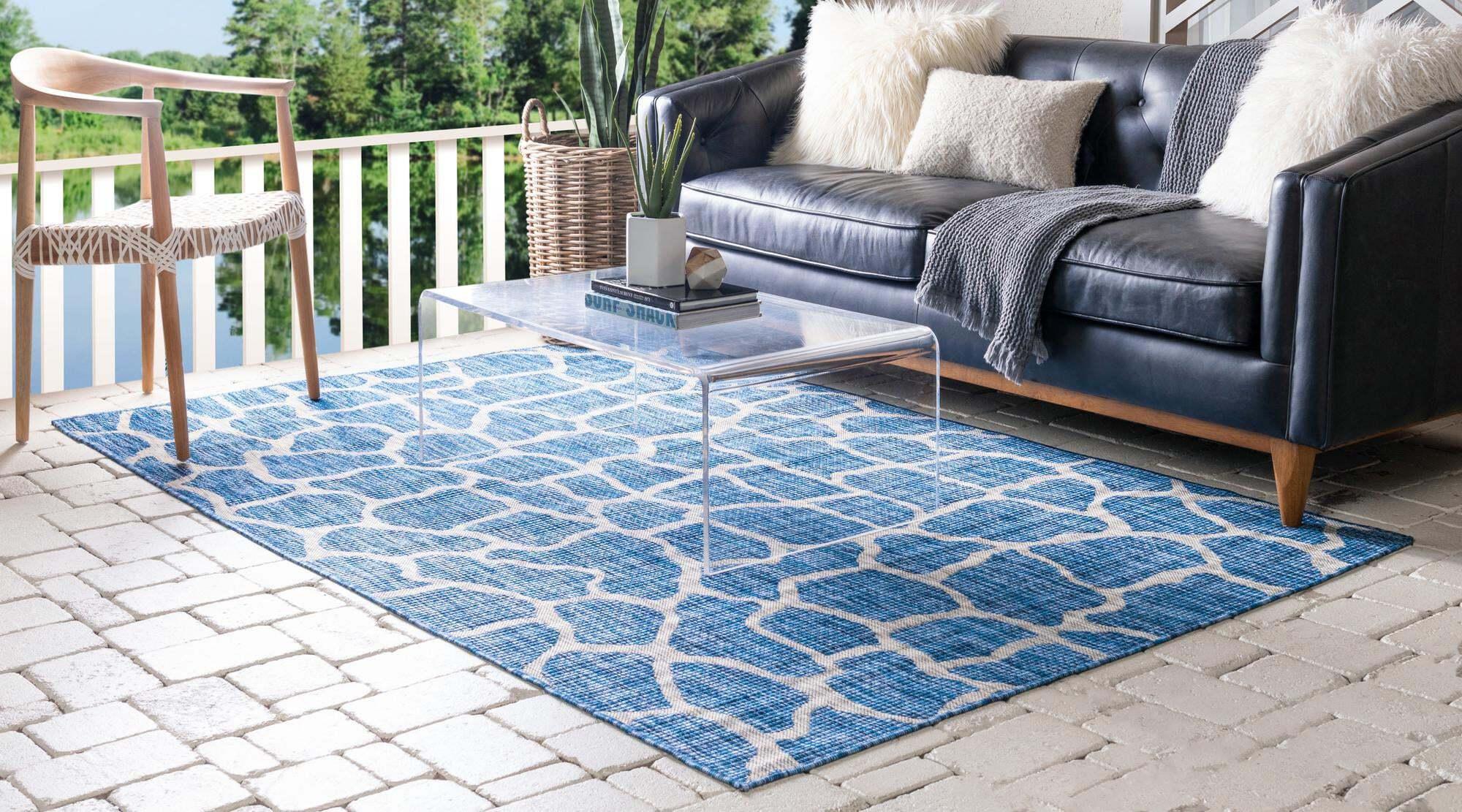Unique Loom Outdoor Rugs - Outdoor Safari Animal Print Rectangular 9x12 Rug Blue