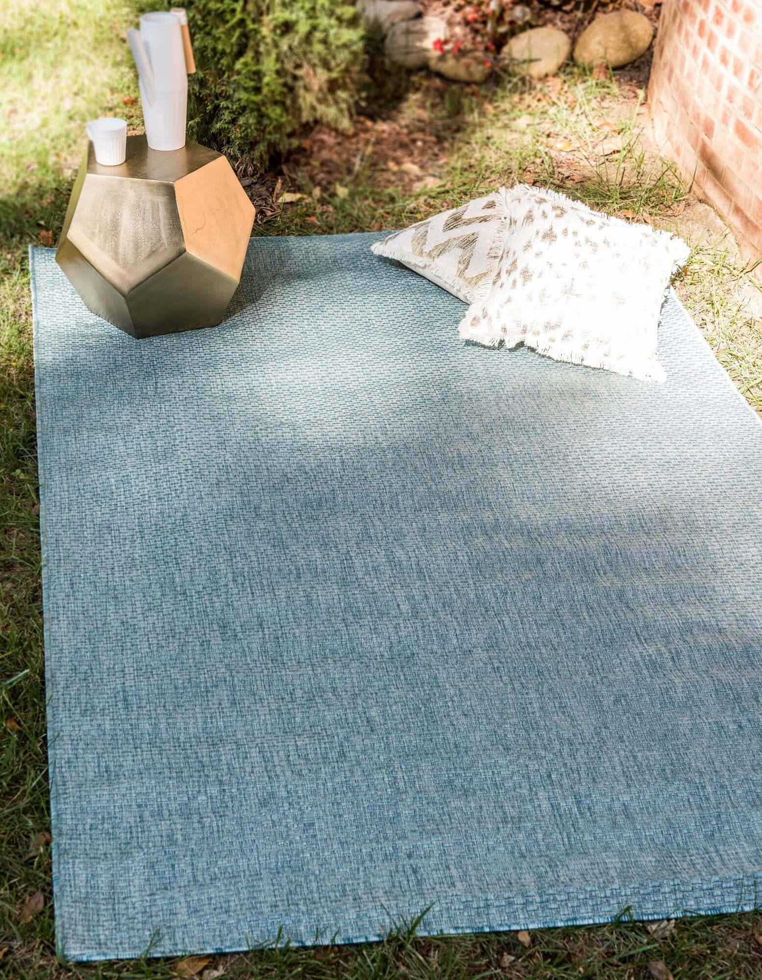 Unique Loom Outdoor Rugs - Outdoor Solid Solid Rectangular 8x11 Rug Aquamarine & Light Blue
