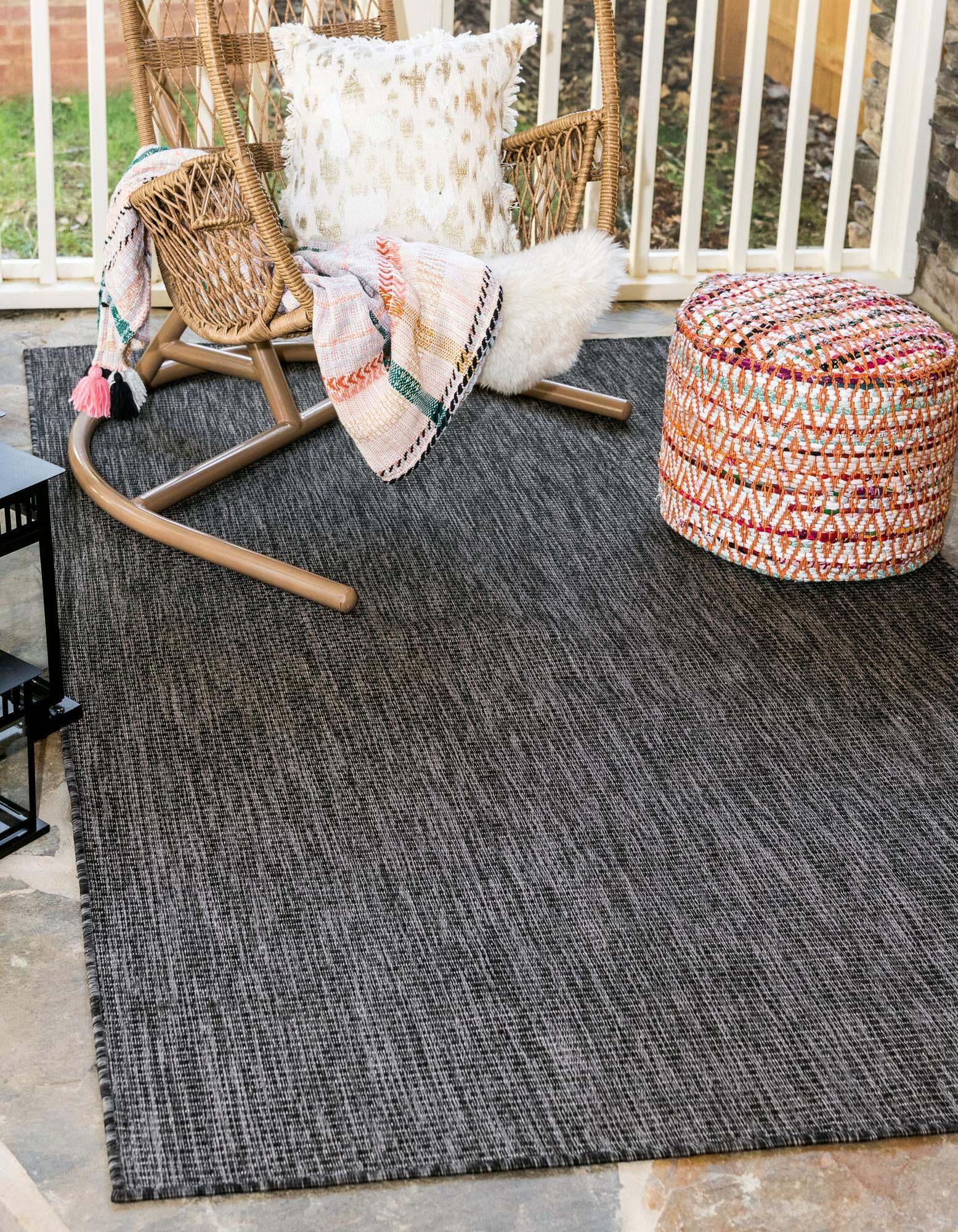 Unique Loom Outdoor Rugs - Outdoor Solid Solid Rectangular 8x11 Rug Black & Gray