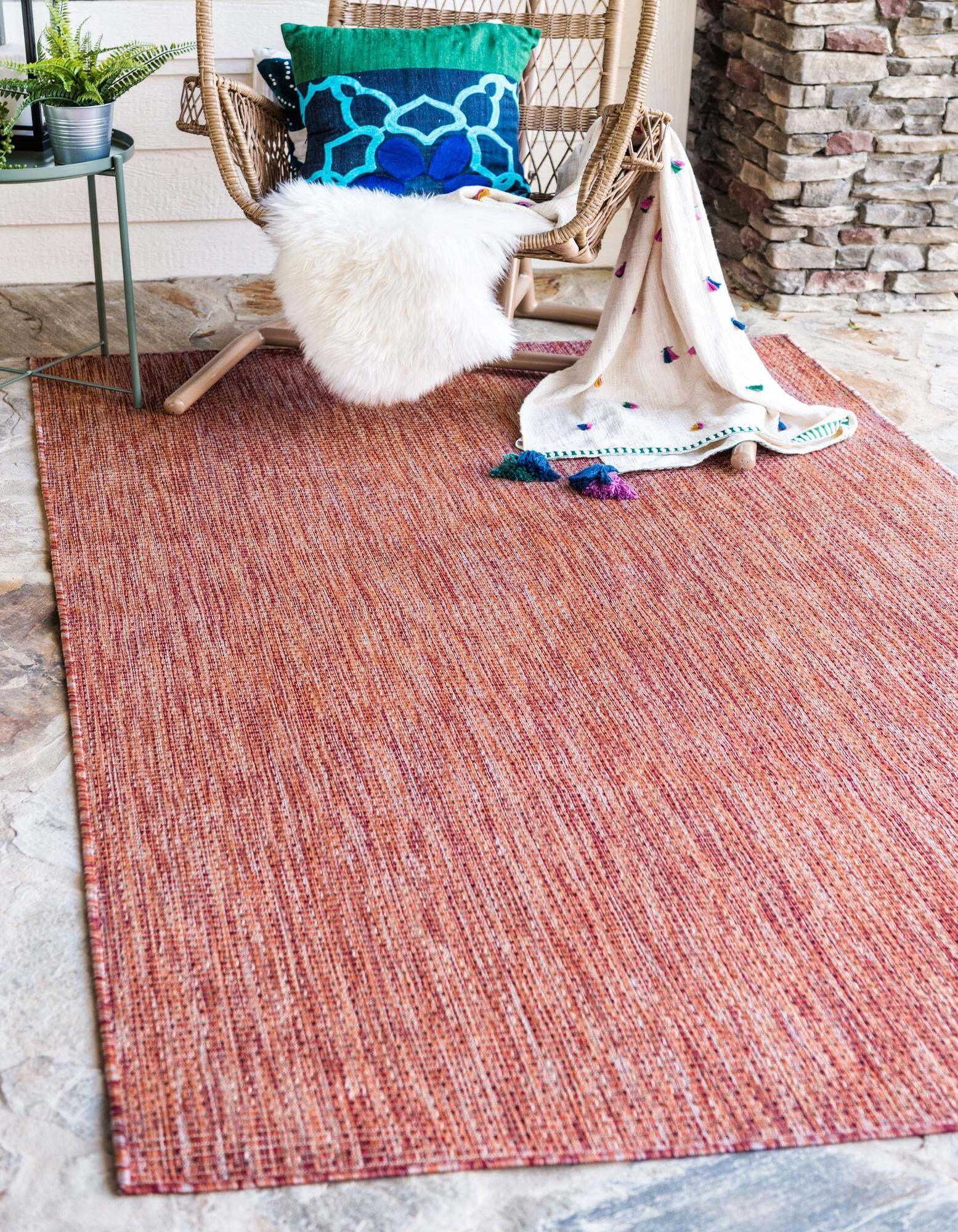 Unique Loom Outdoor Rugs - Outdoor Solid Solid Rectangular 8x11 Rug Rust Red & Terracotta