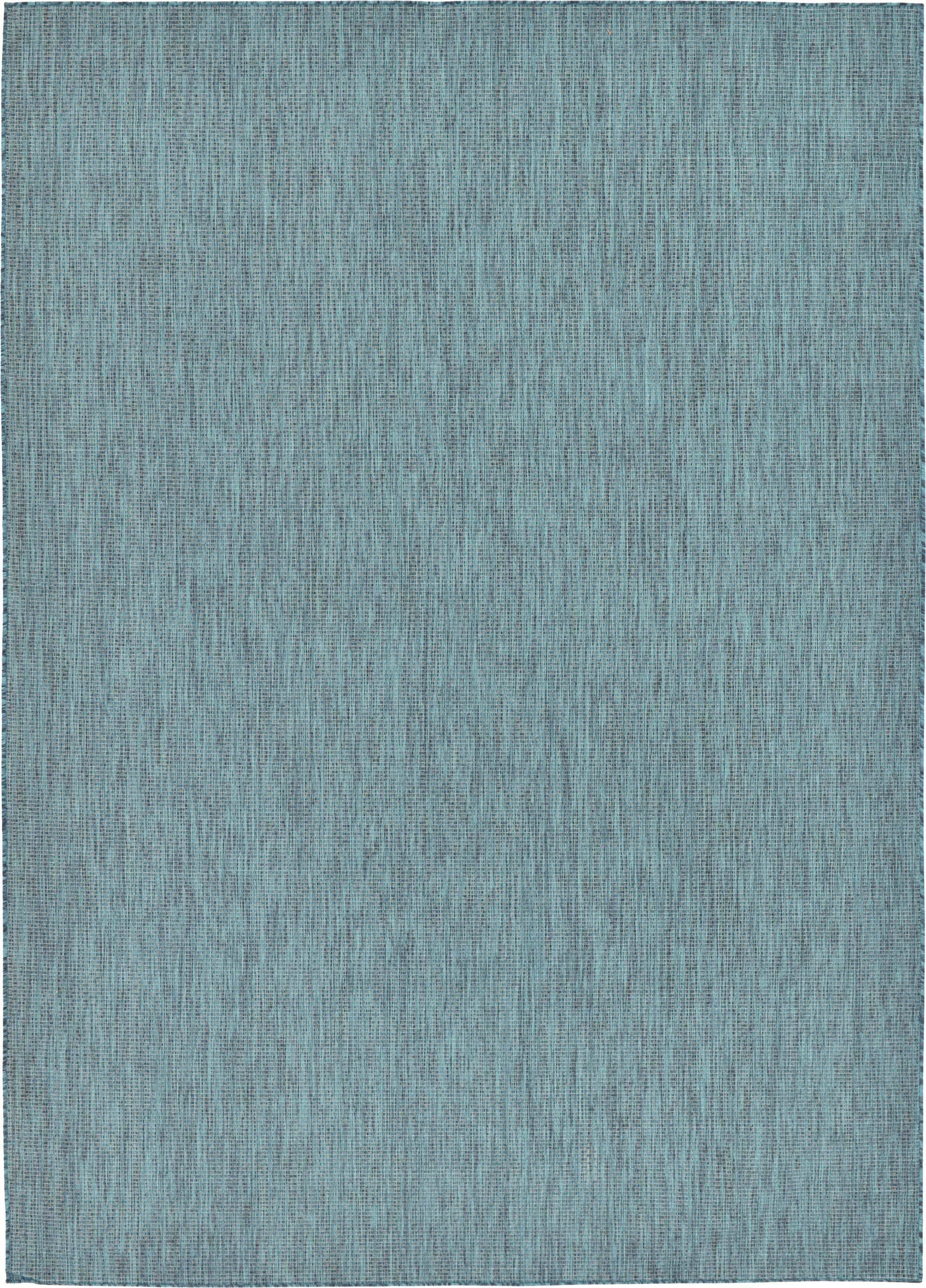 Unique Loom Outdoor Rugs - Outdoor Solid Solid Rectangular 8x11 Rug Teal & Navy Blue