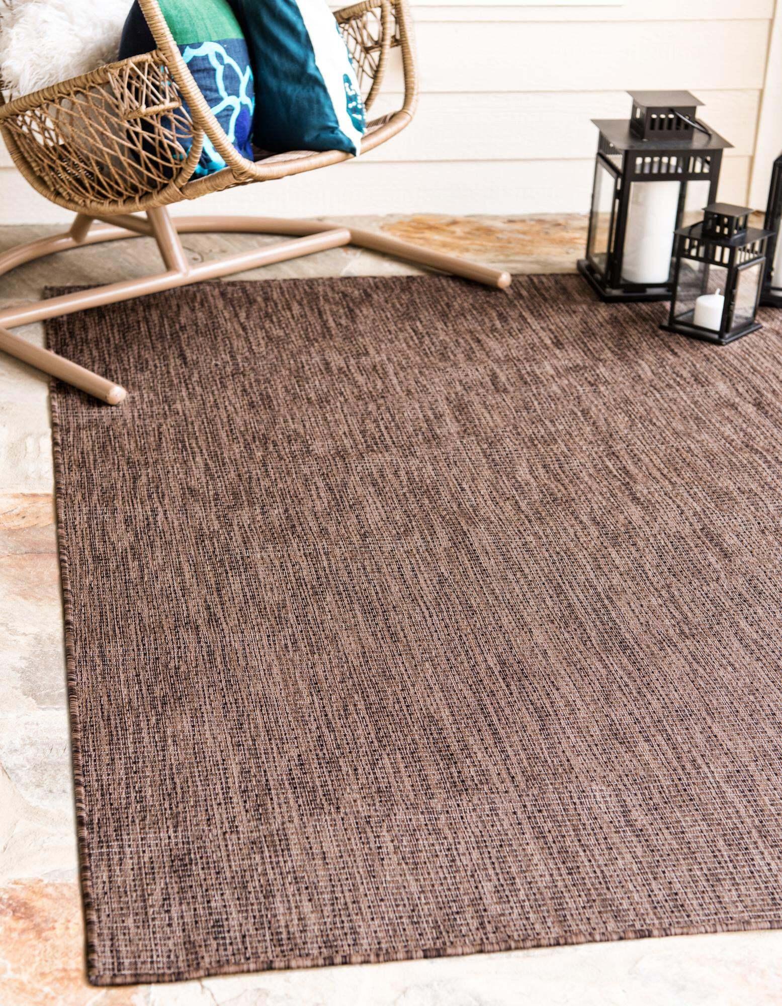 Unique Loom Outdoor Rugs - Outdoor Solid Solid Rectangular 9x12 Rug Light Brown & Brown