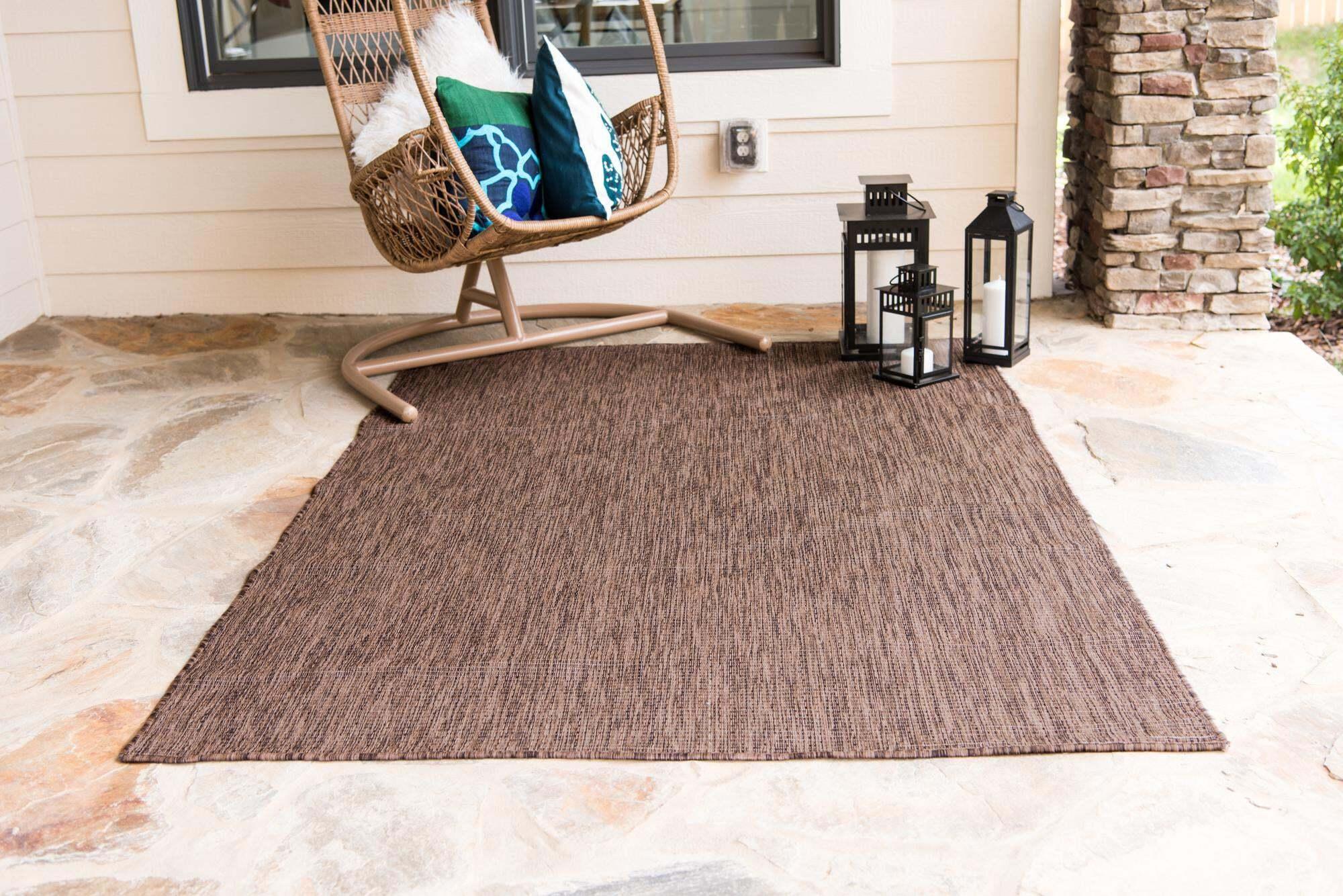 Unique Loom Outdoor Rugs - Outdoor Solid Solid Rectangular 9x12 Rug Light Brown & Brown