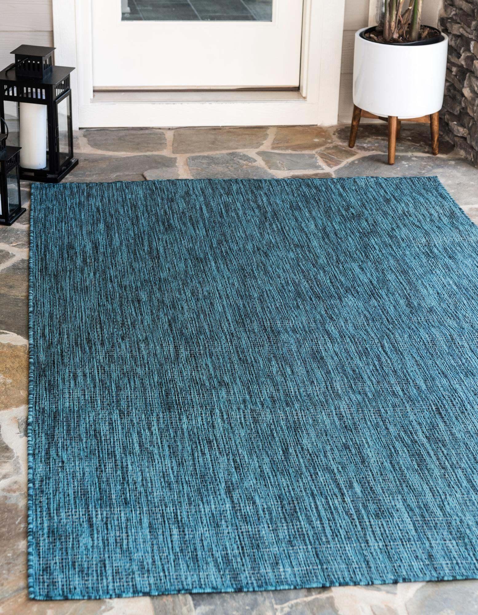Unique Loom Outdoor Rugs - Outdoor Solid Solid Rectangular 9x12 Rug Teal & Navy Blue