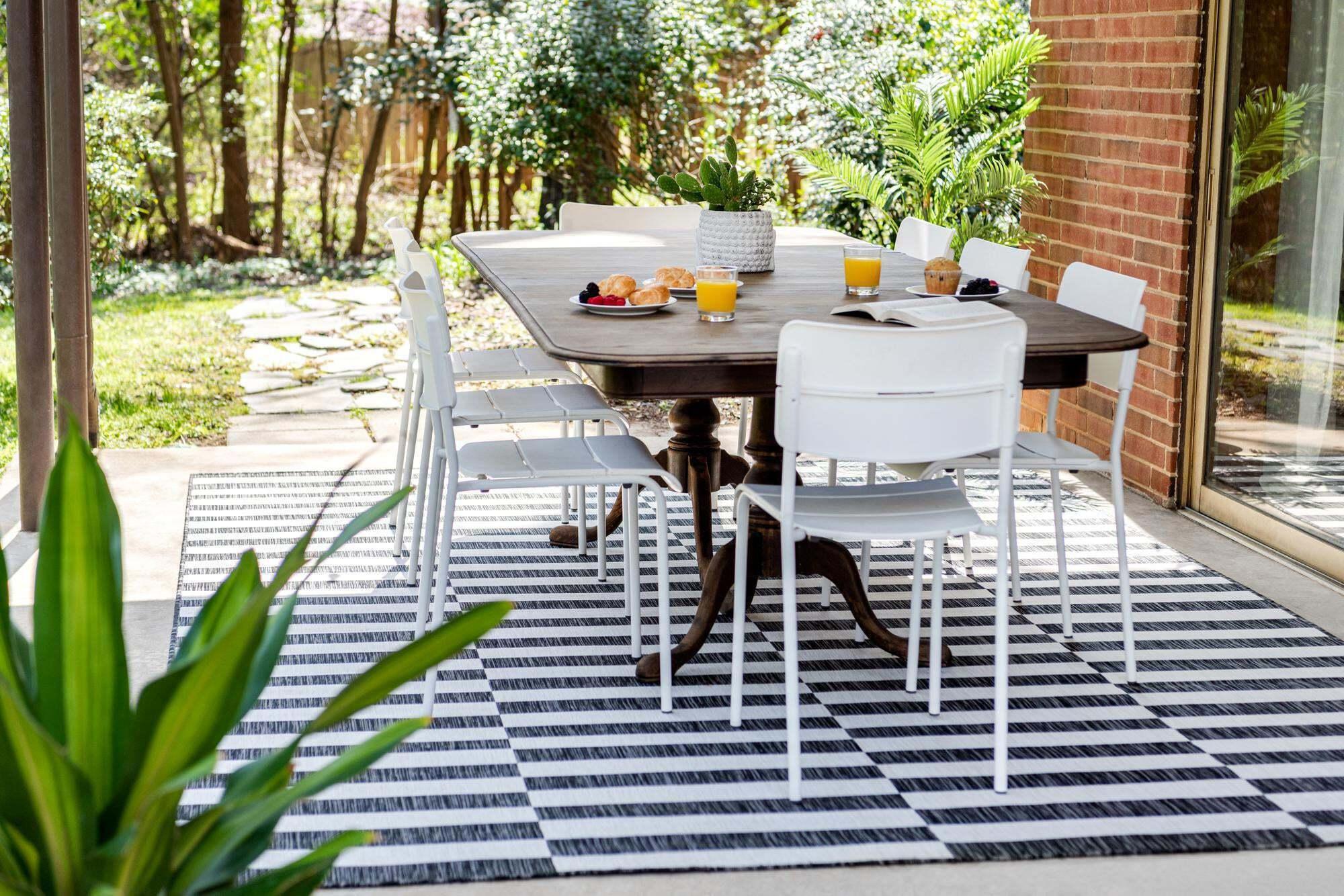 Unique Loom Outdoor Rugs - Outdoor Striped Geometric 5x8 Rug Charcoal & Multicolor