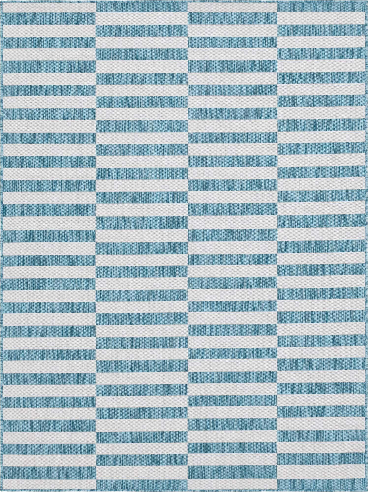 Unique Loom Outdoor Rugs - Outdoor Striped Geometric Rectangular 9x12 Rug Blue & Ivory