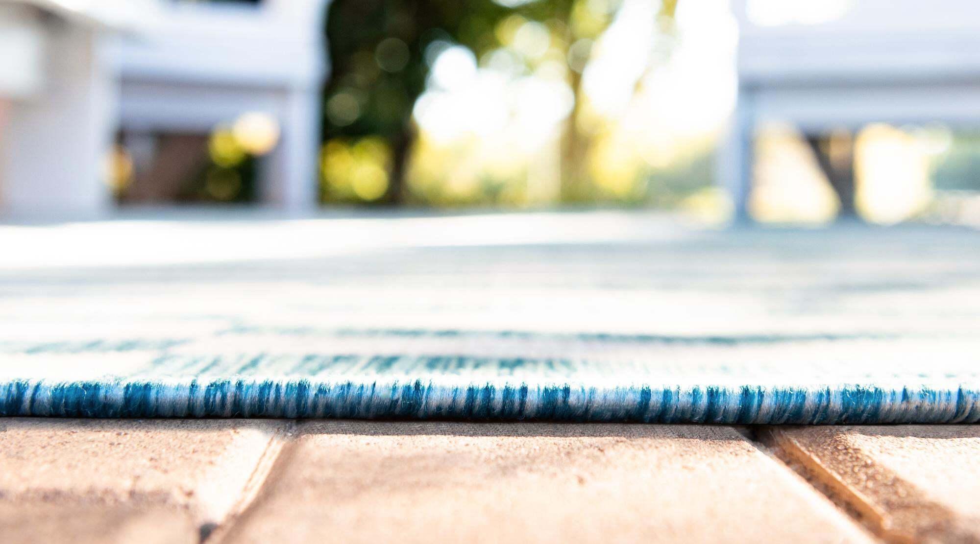 Unique Loom Outdoor Rugs - Outdoor Striped Geometric Rectangular 9x12 Rug Blue & Ivory