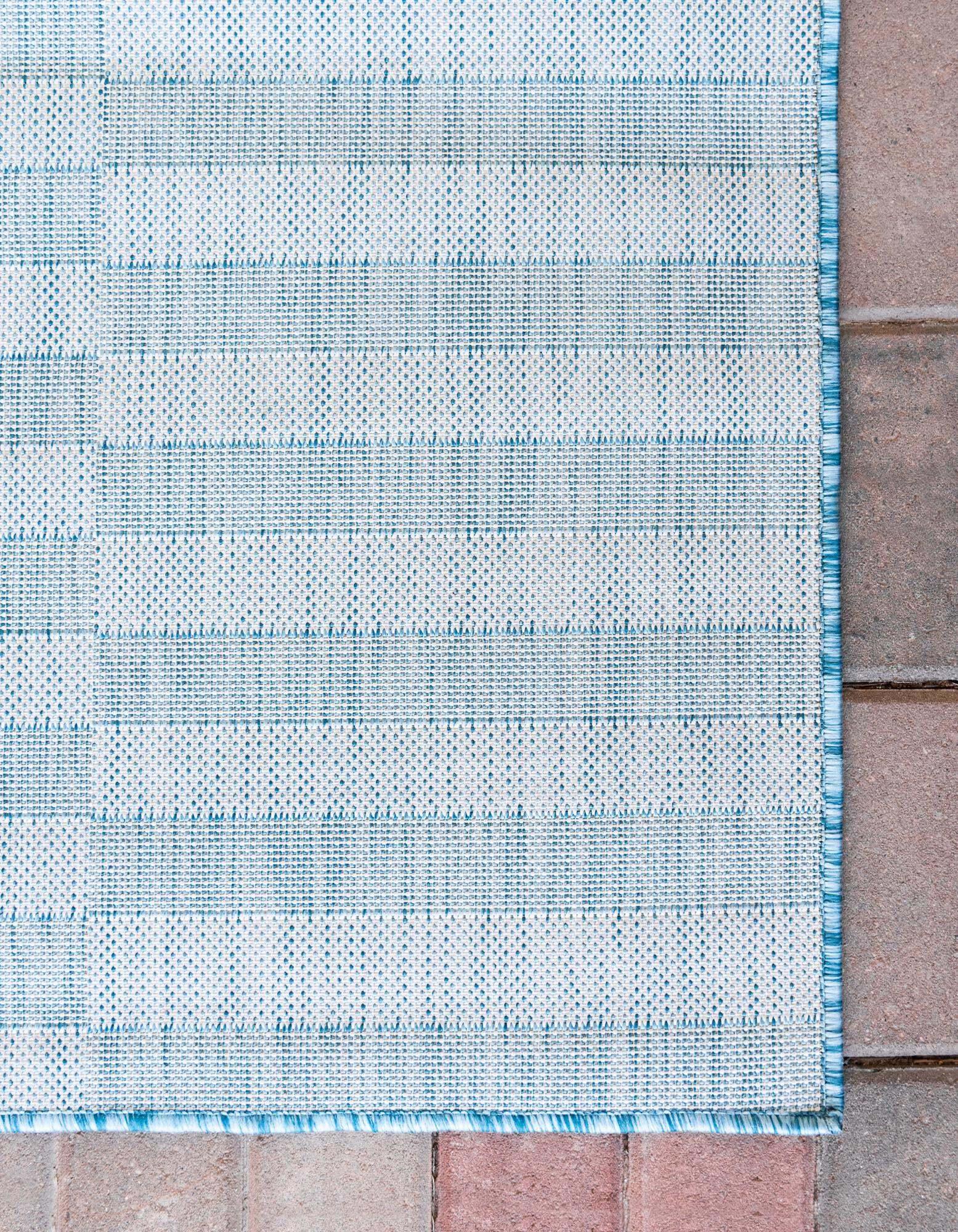 Unique Loom Outdoor Rugs - Outdoor Striped Geometric Rectangular 9x12 Rug Blue & Ivory