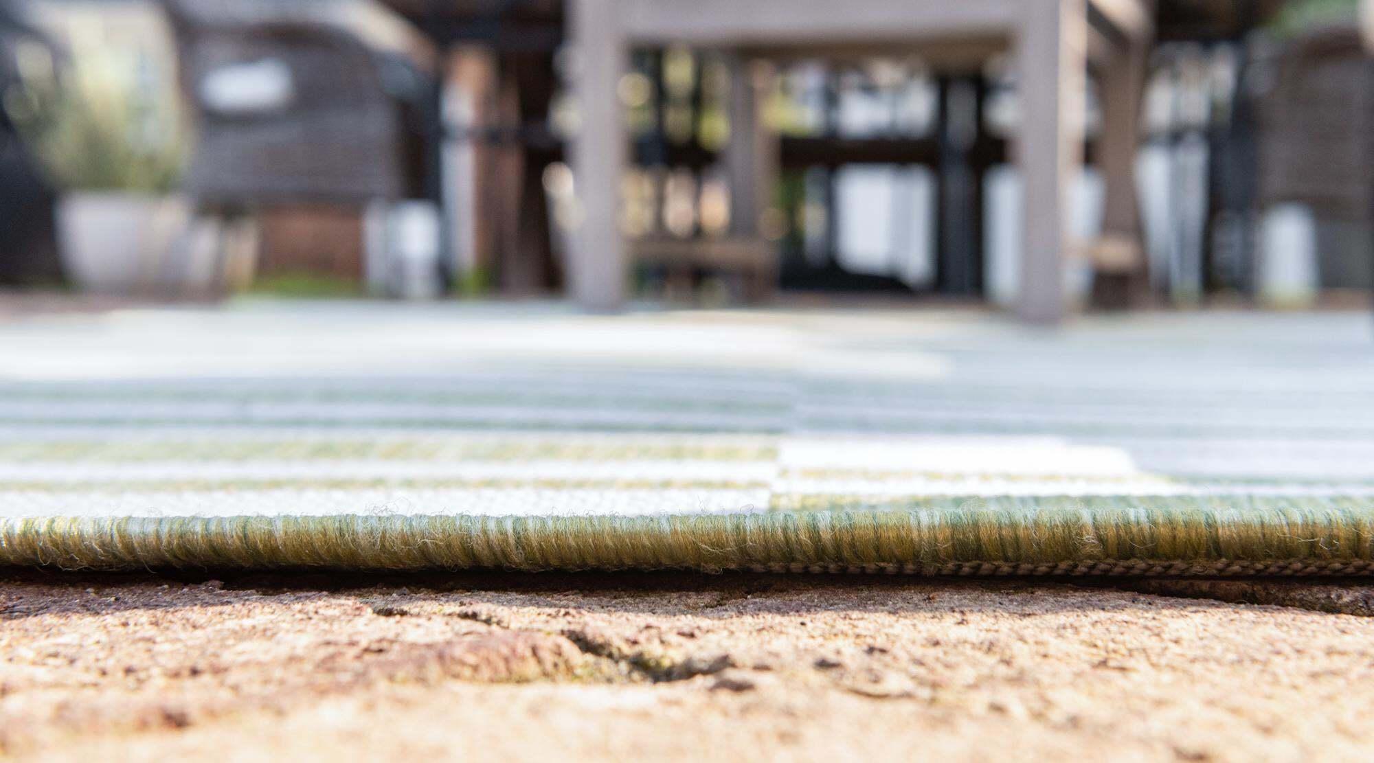 Unique Loom Outdoor Rugs - Outdoor Striped Geometric Rectangular 9x12 Rug Green & Ivory