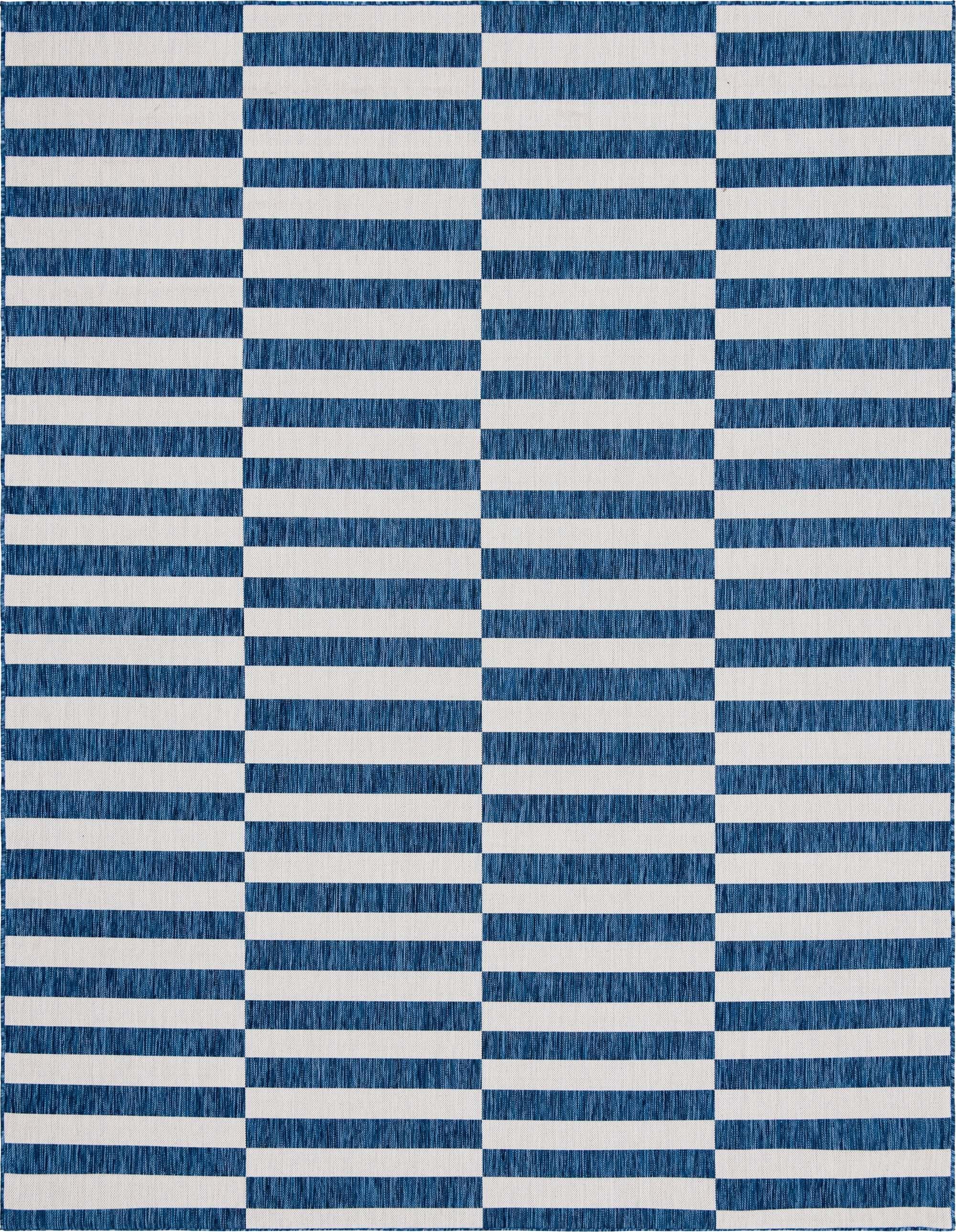 Unique Loom Outdoor Rugs - Outdoor Striped Geometric Rectangular 9x12 Rug Navy Blue & Ivory