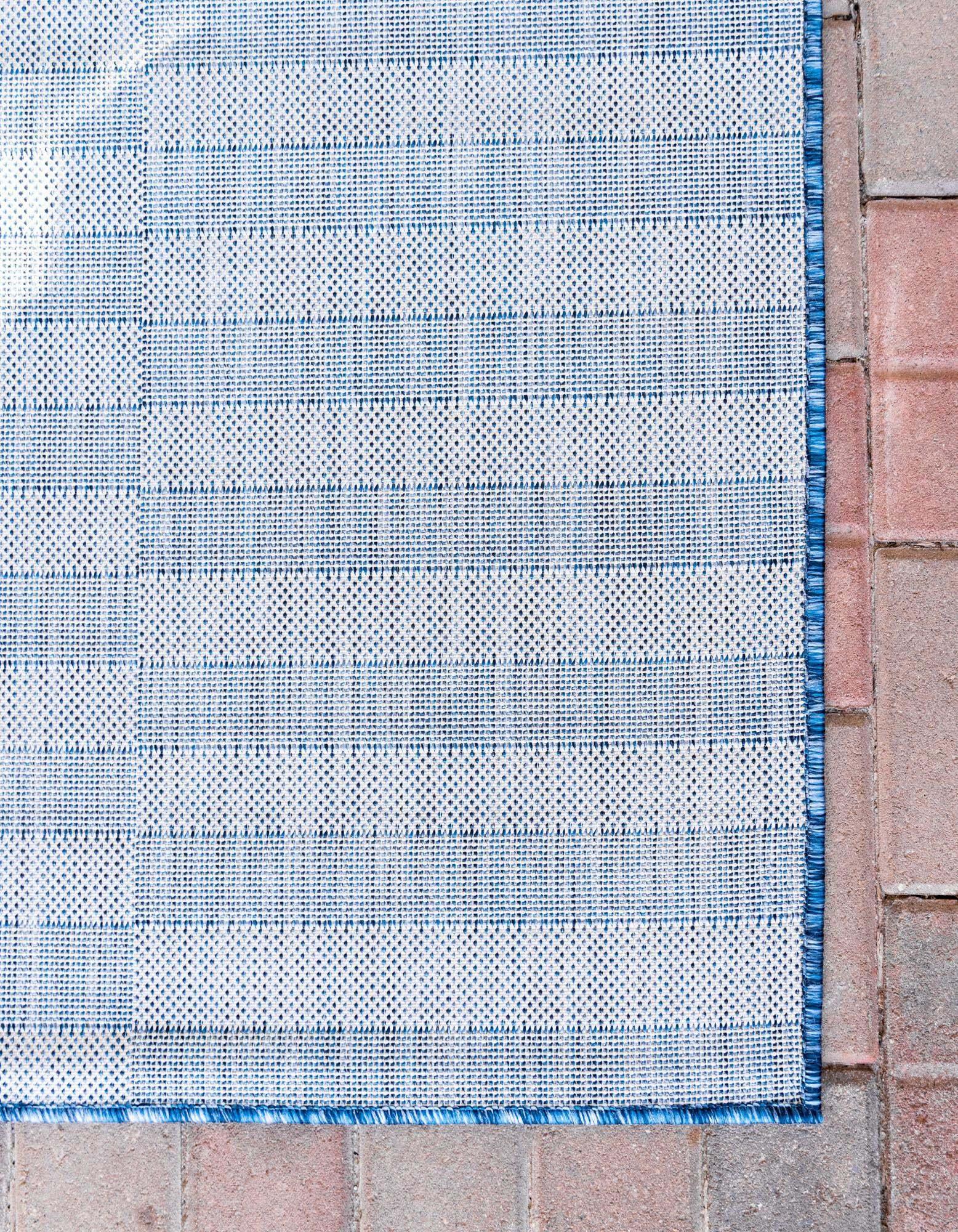 Unique Loom Outdoor Rugs - Outdoor Striped Geometric Rectangular 9x12 Rug Navy Blue & Ivory