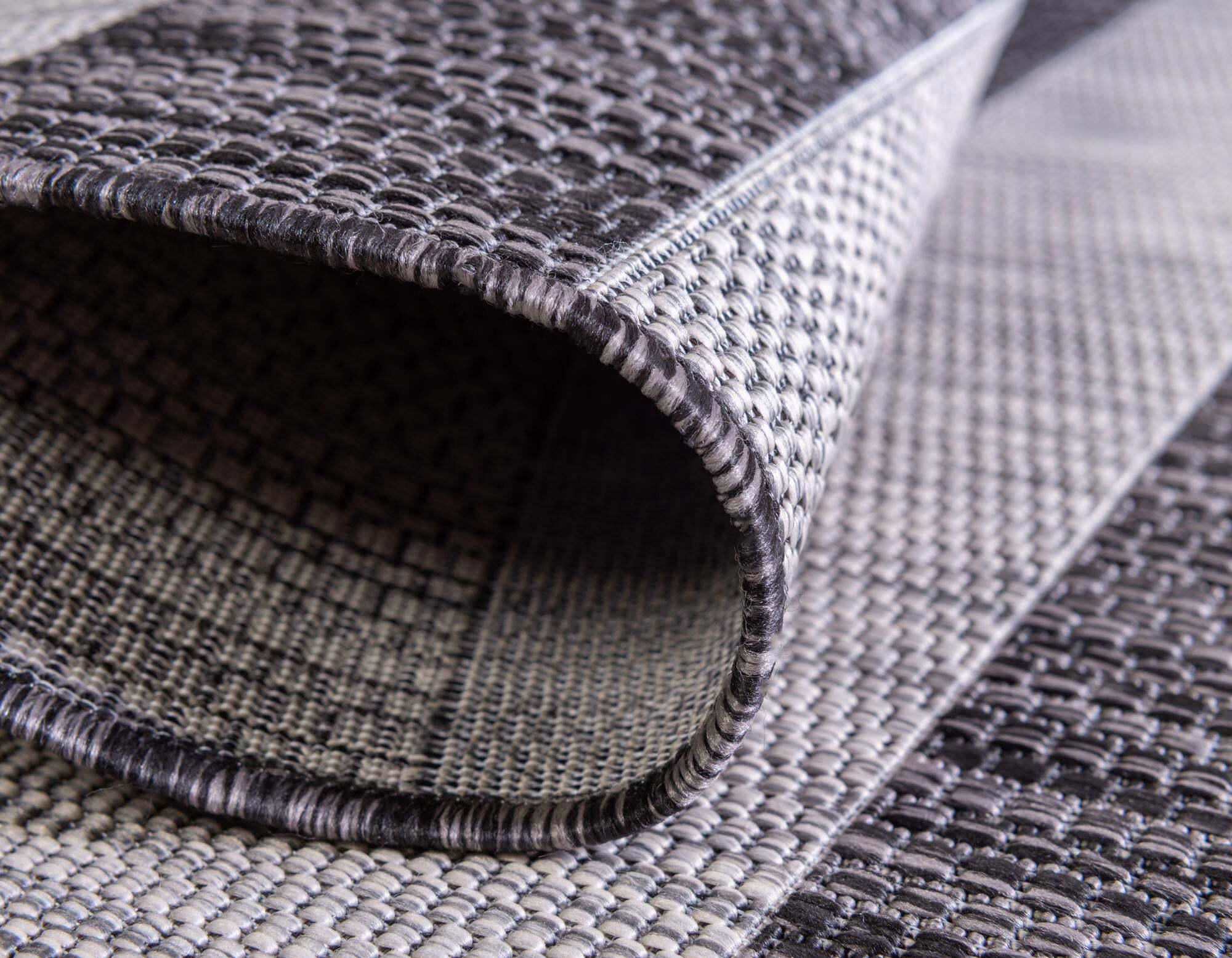 Unique Loom Outdoor Rugs - Outdoor Striped Striped Rectangular 8x11 Rug Gray & Black