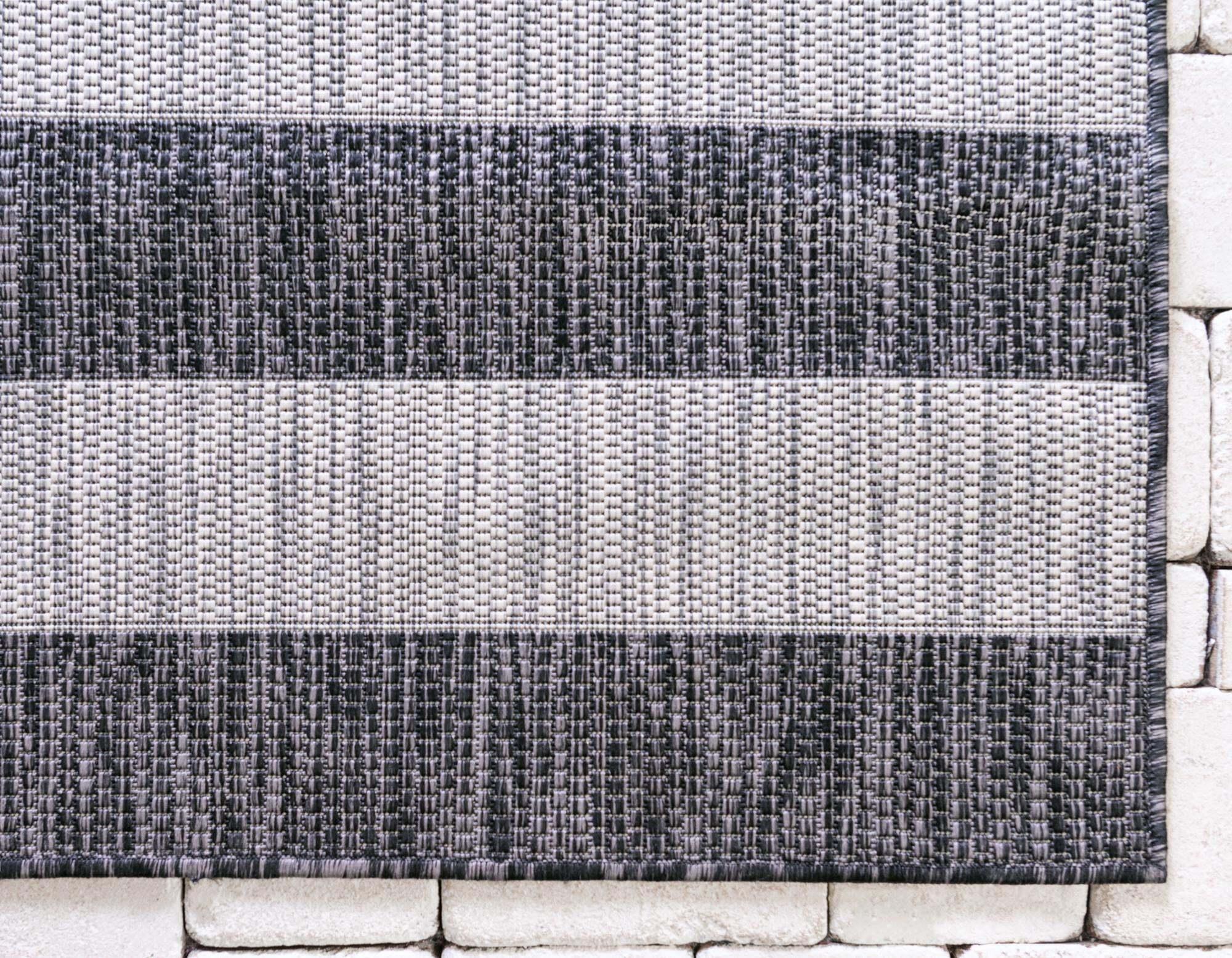 Unique Loom Outdoor Rugs - Outdoor Striped Striped Rectangular 8x11 Rug Gray & Black