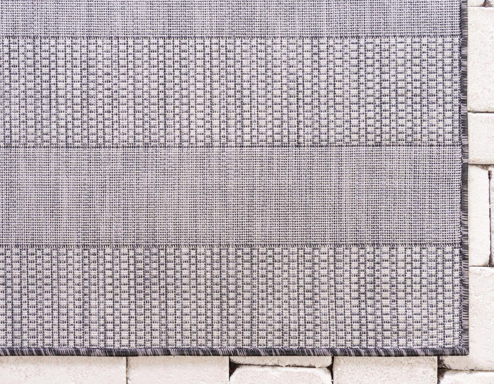 Unique Loom Outdoor Rugs - Outdoor Striped Striped Rectangular 8x11 Rug Gray & Black