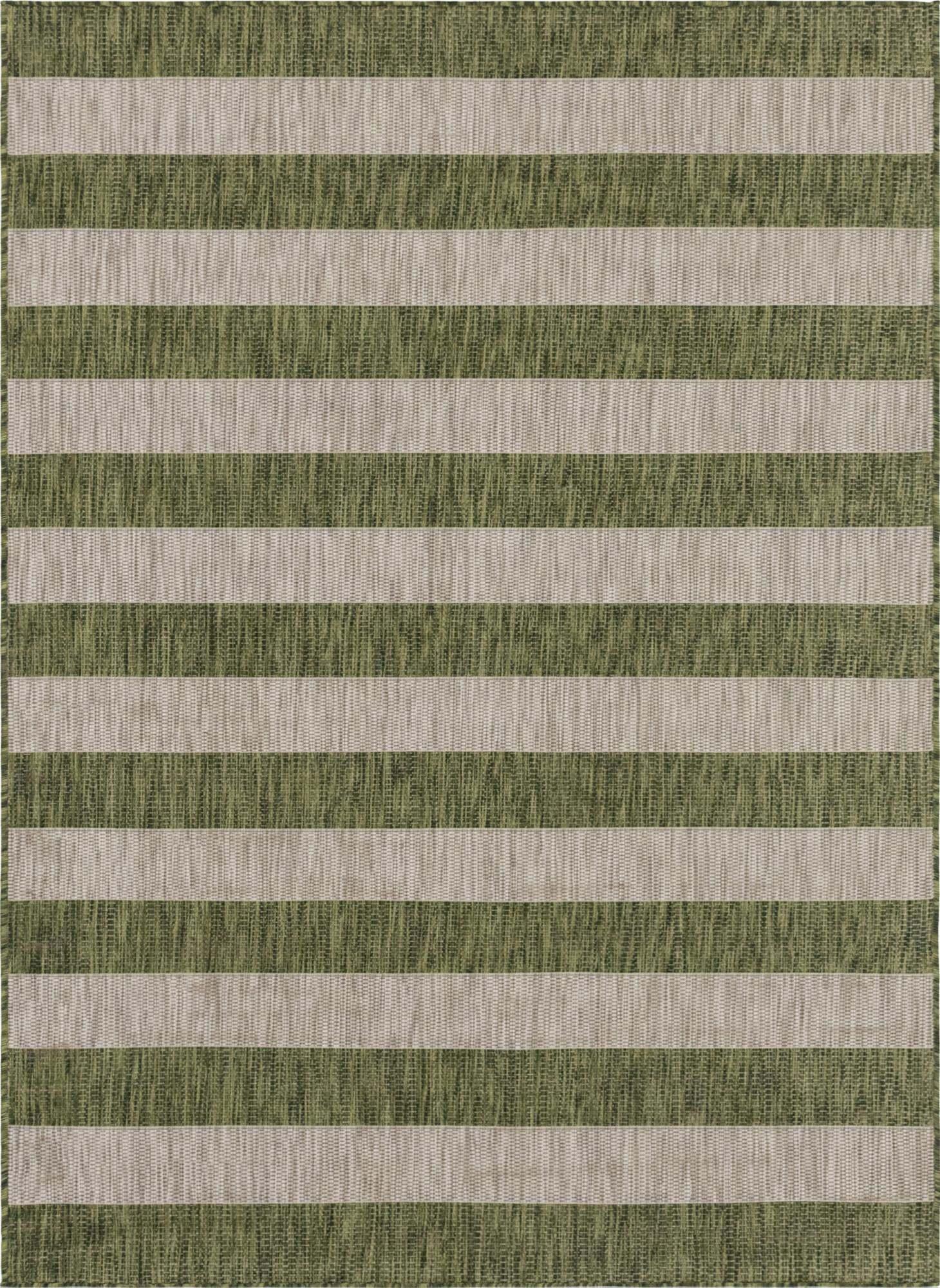 Unique Loom Outdoor Rugs - Outdoor Striped Striped Rectangular 8x11 Rug Green & Ivory