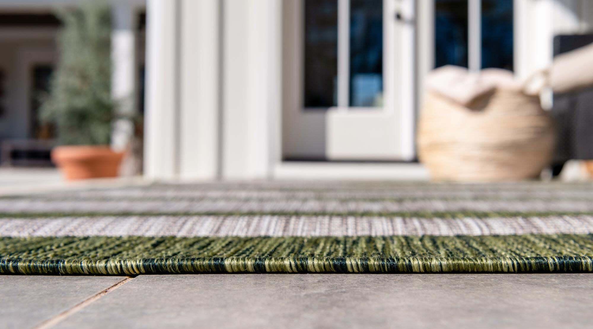 Unique Loom Outdoor Rugs - Outdoor Striped Striped Rectangular 8x11 Rug Green & Ivory
