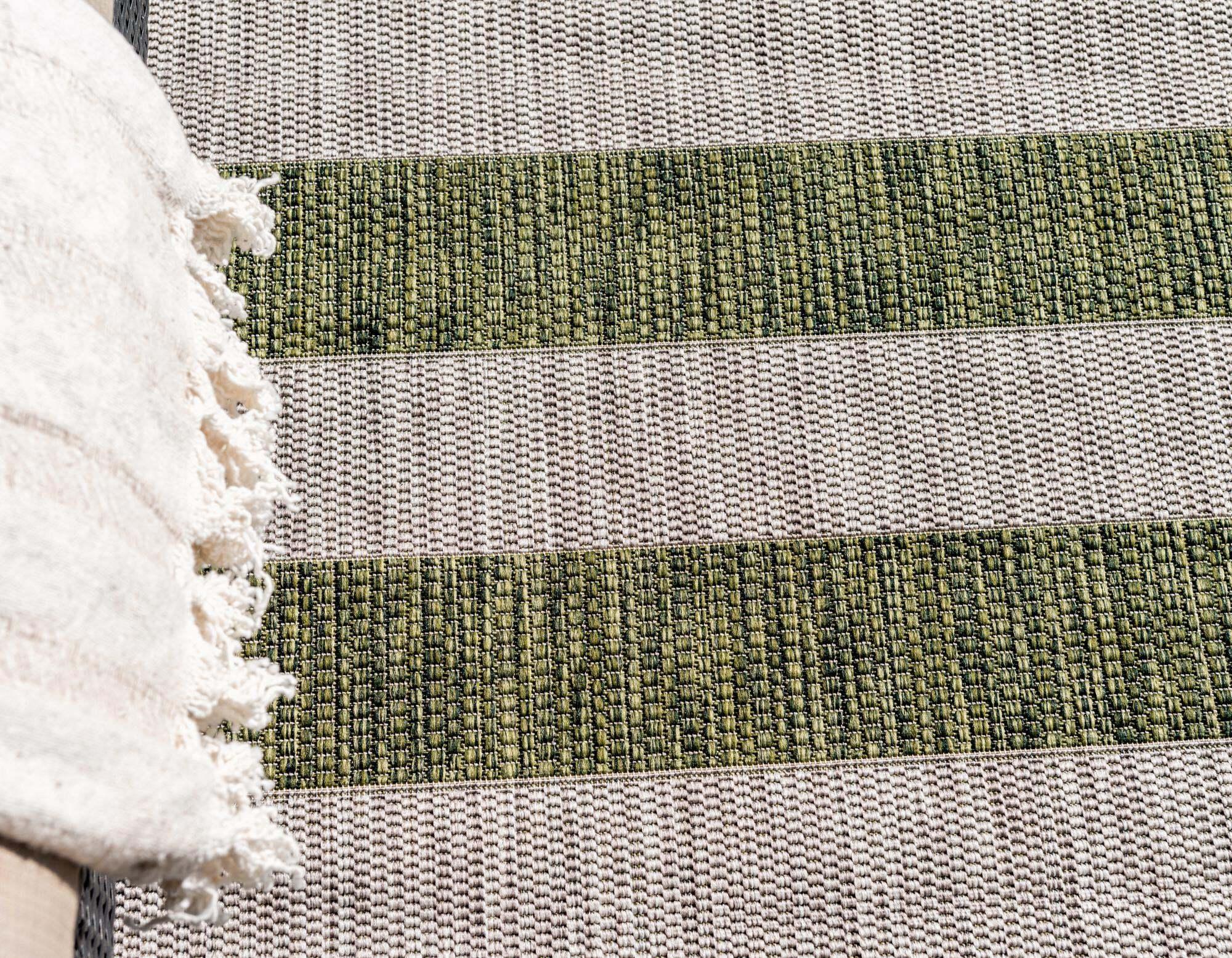 Unique Loom Outdoor Rugs - Outdoor Striped Striped Rectangular 8x11 Rug Green & Ivory