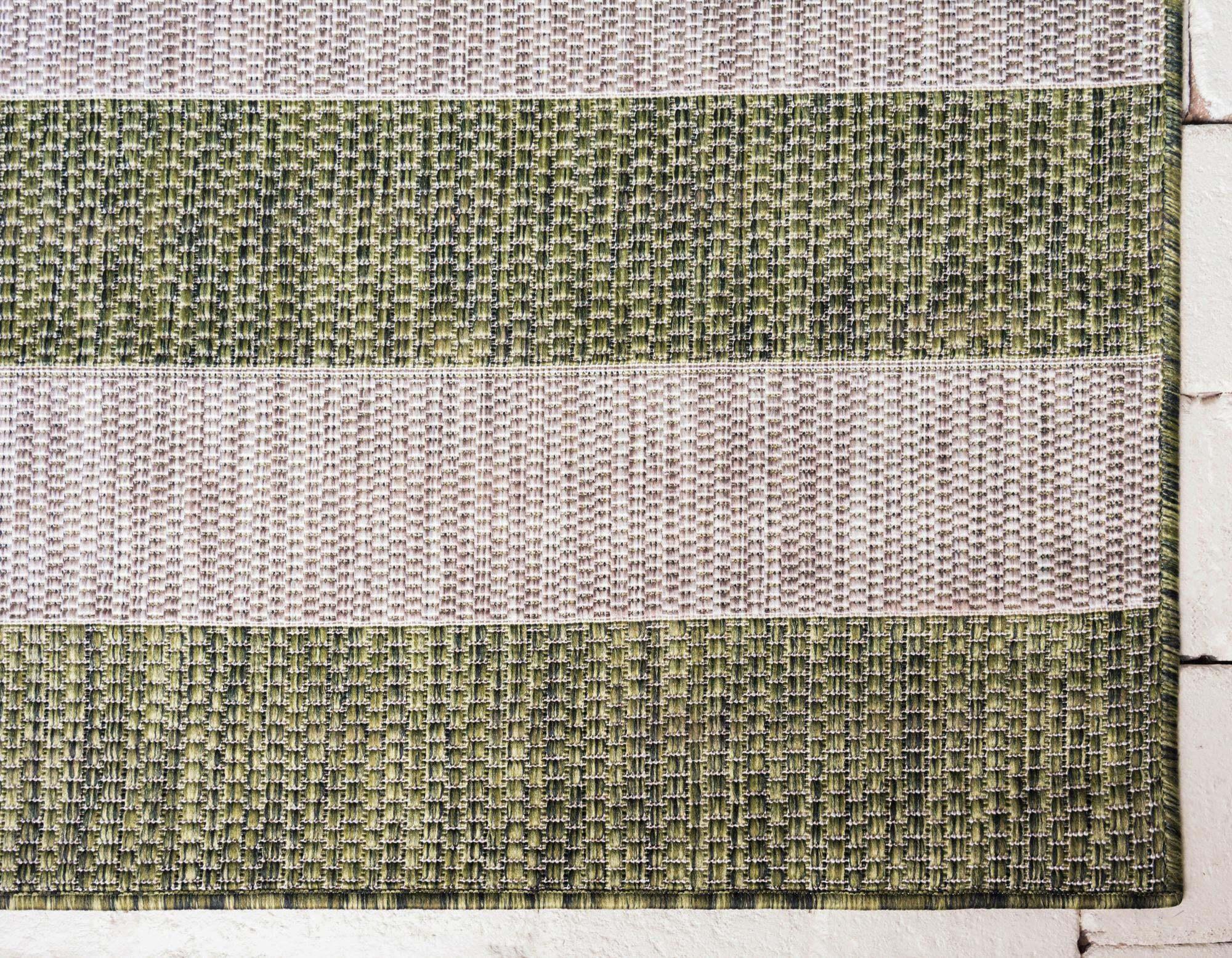 Unique Loom Outdoor Rugs - Outdoor Striped Striped Rectangular 8x11 Rug Green & Ivory