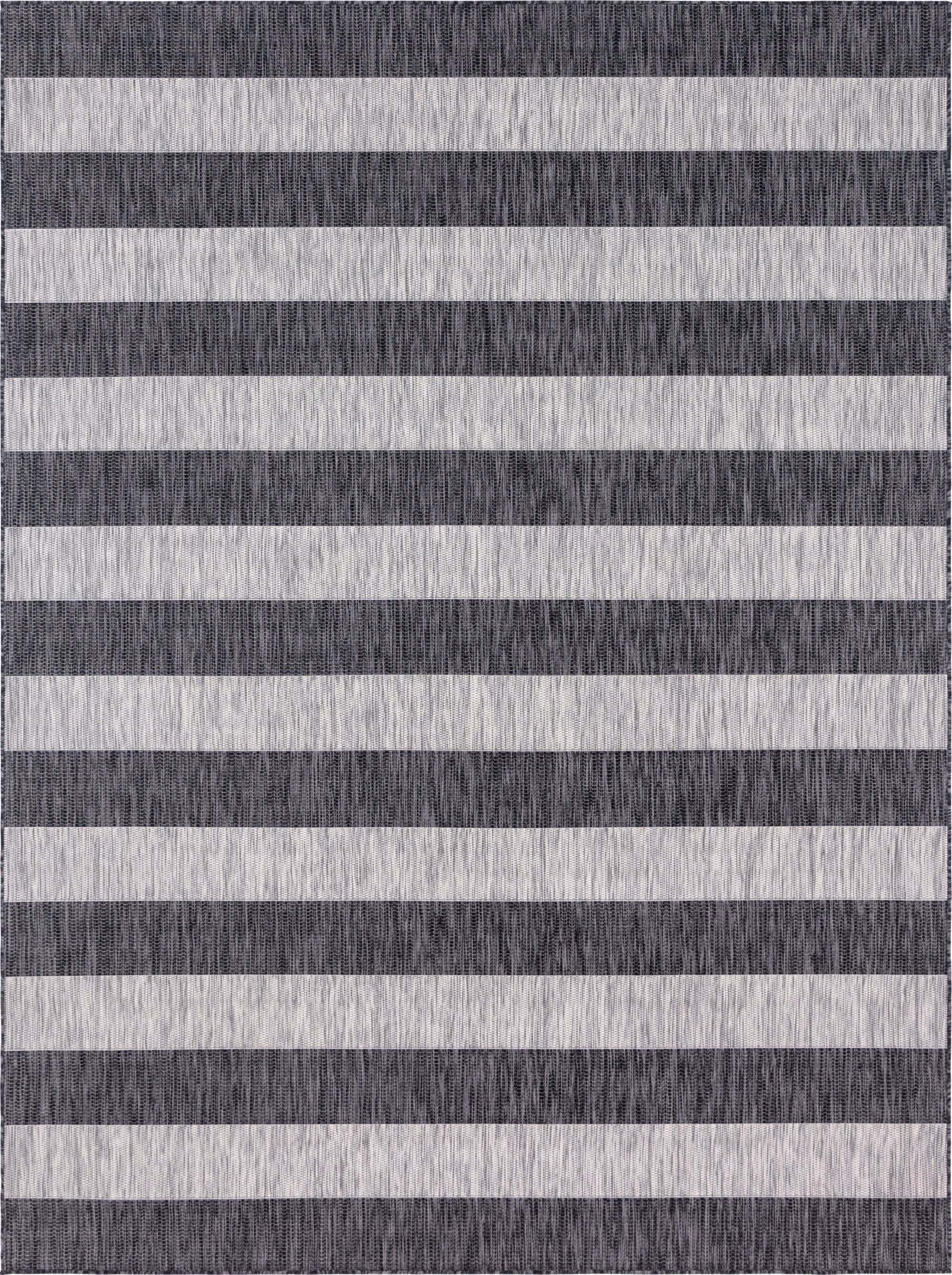 Unique Loom Outdoor Rugs - Outdoor Striped Striped Rectangular 9x12 Rug Gray & Black
