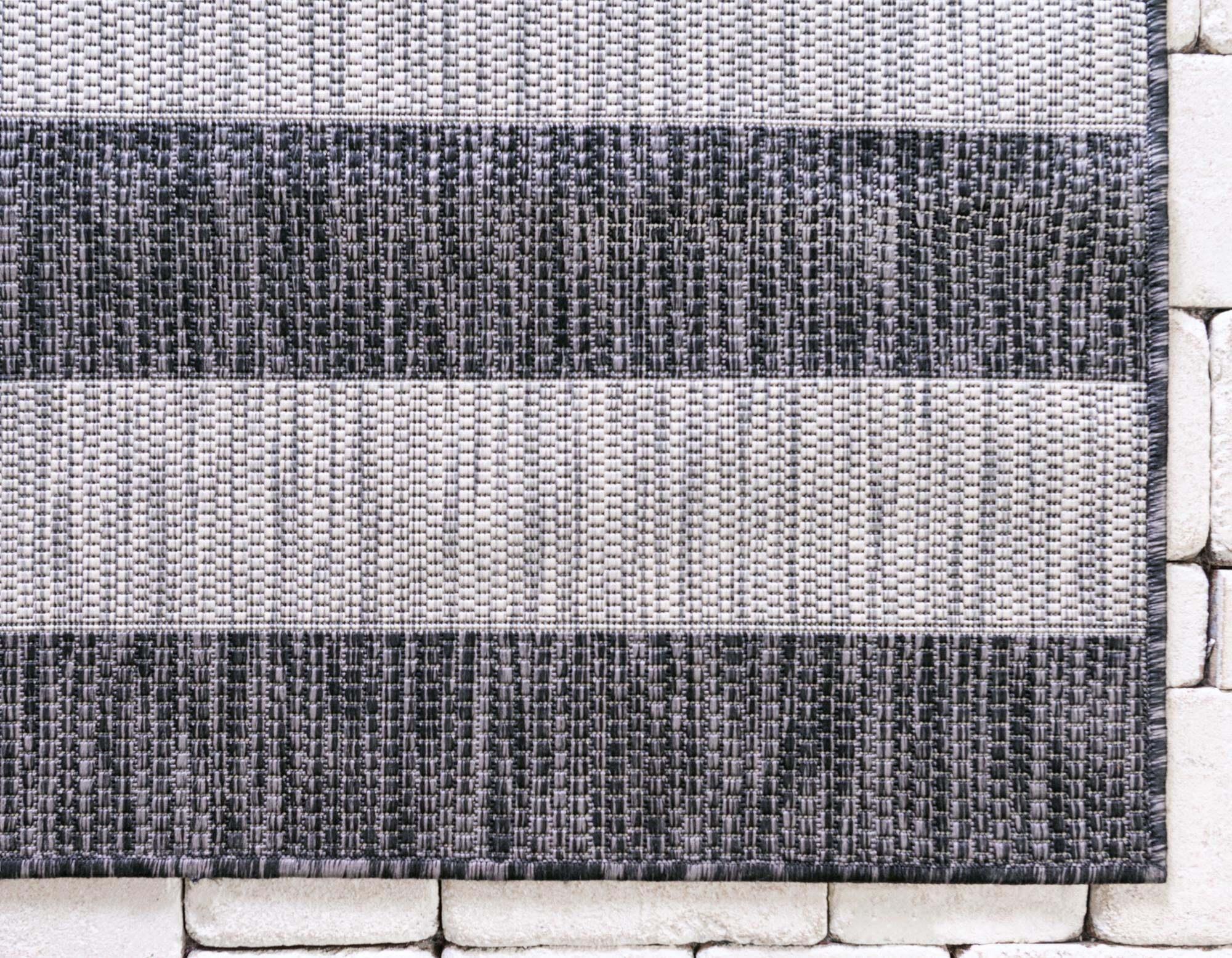 Unique Loom Outdoor Rugs - Outdoor Striped Striped Rectangular 9x12 Rug Gray & Black