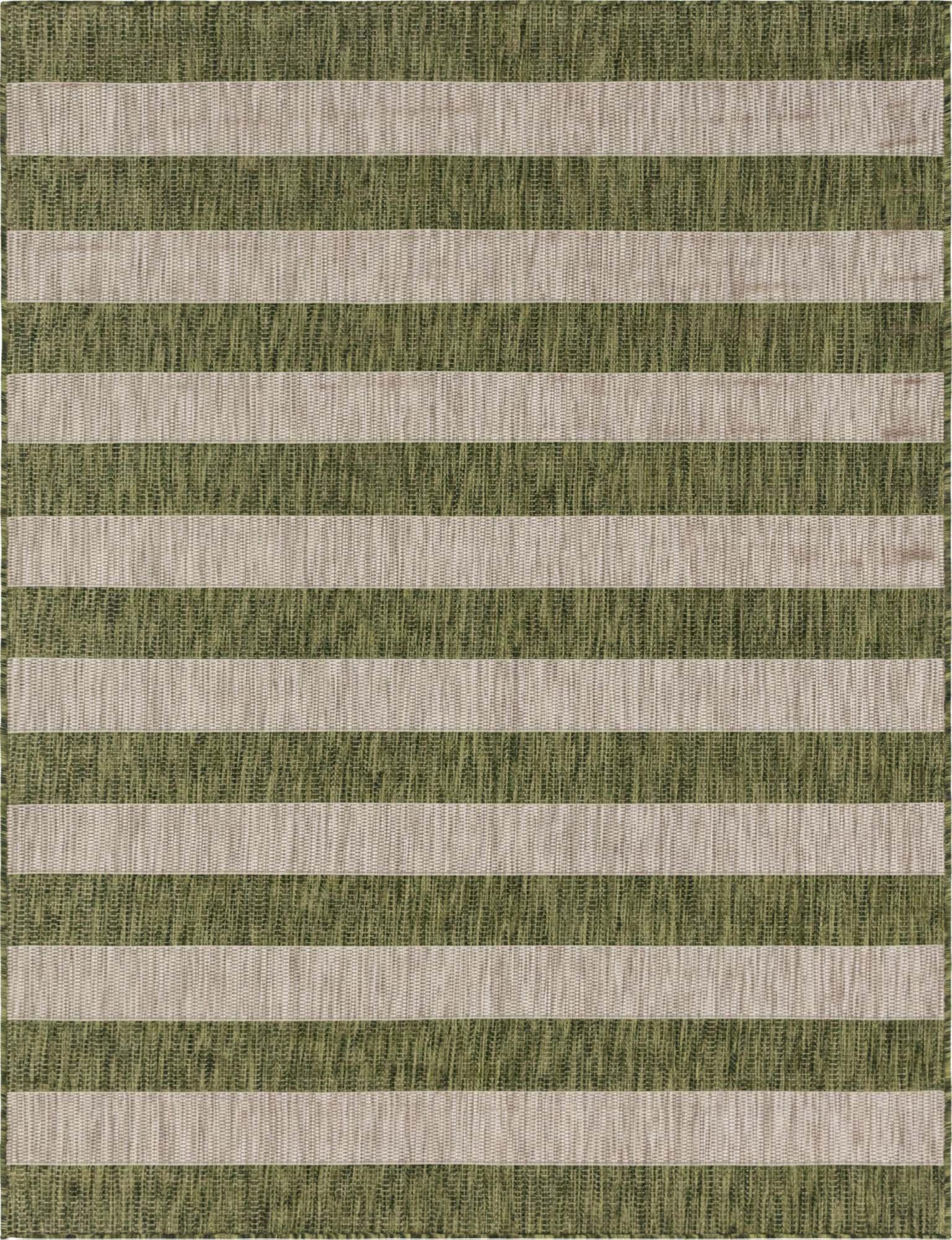 Unique Loom Outdoor Rugs - Outdoor Striped Striped Rectangular 9x12 Rug Green & Ivory