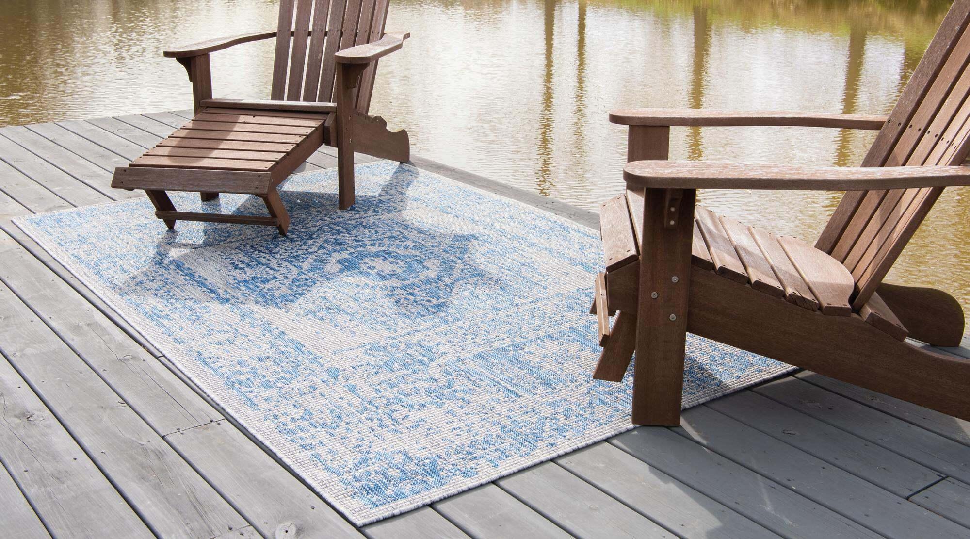 Unique Loom Outdoor Rugs - Outdoor Traditional Geometric 9x12 Rug Blue & Multicolor