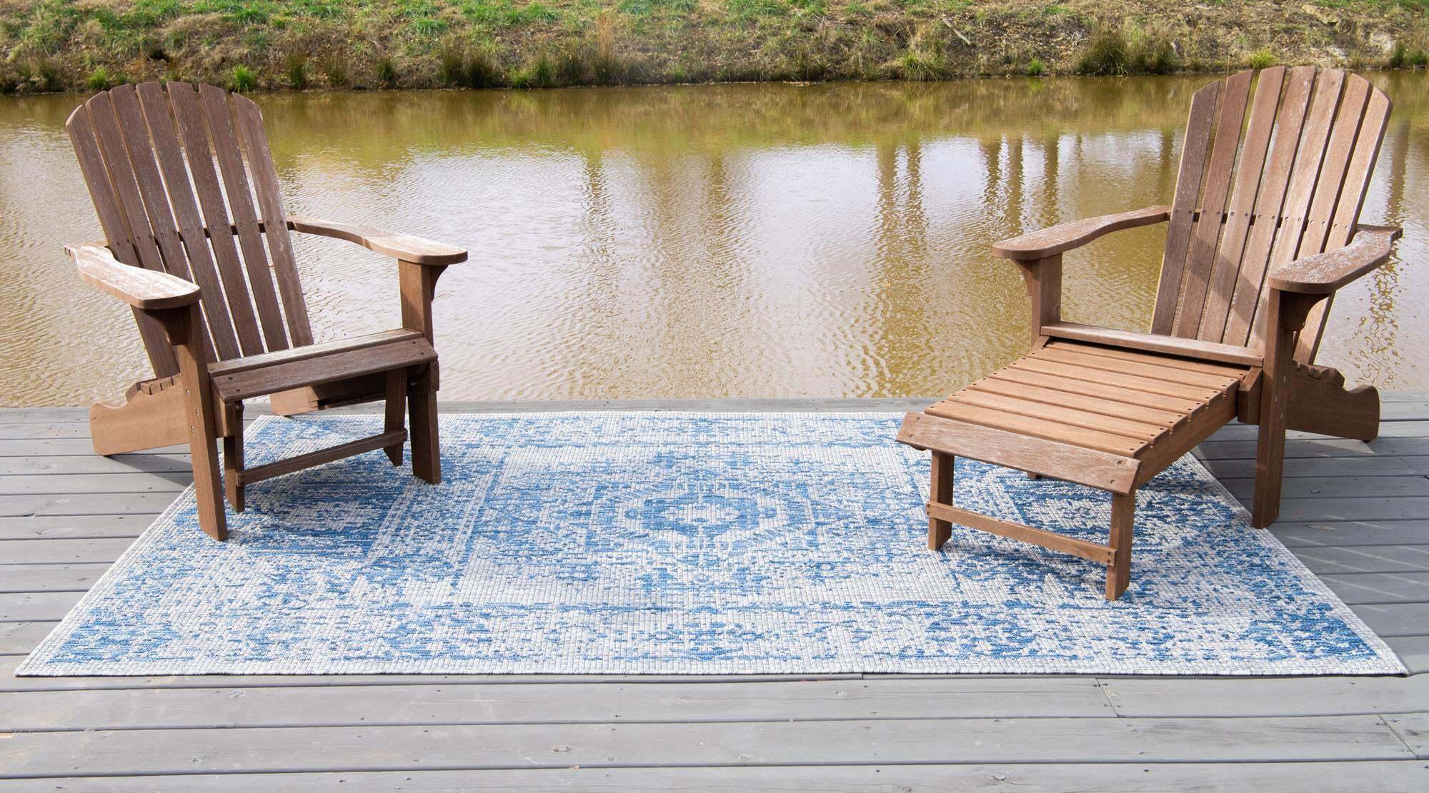 Unique Loom Outdoor Rugs - Outdoor Traditional Geometric 9x12 Rug Blue & Multicolor