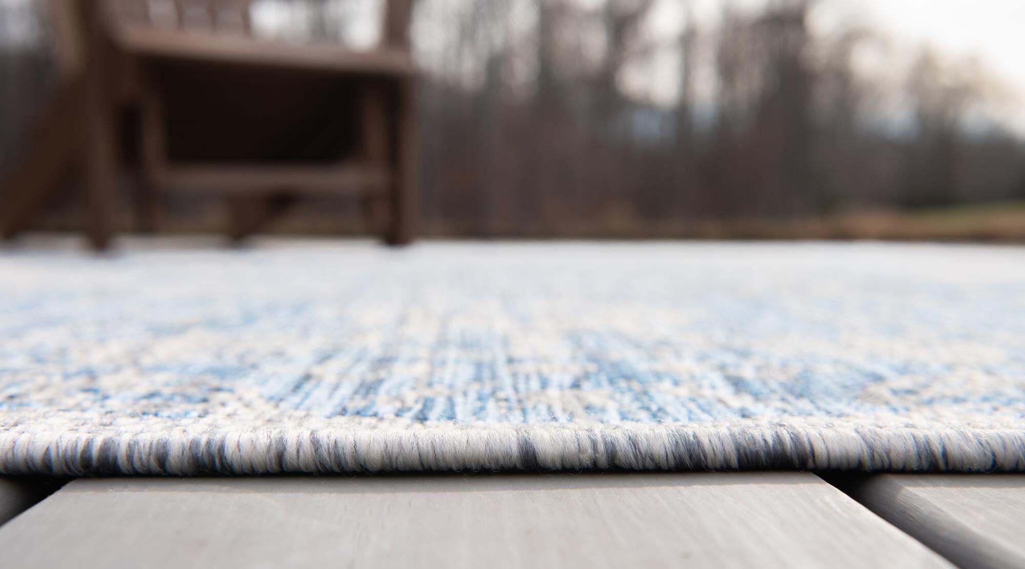 Unique Loom Outdoor Rugs - Outdoor Traditional Geometric Rectangular 8x11 Rug Blue & Ivory