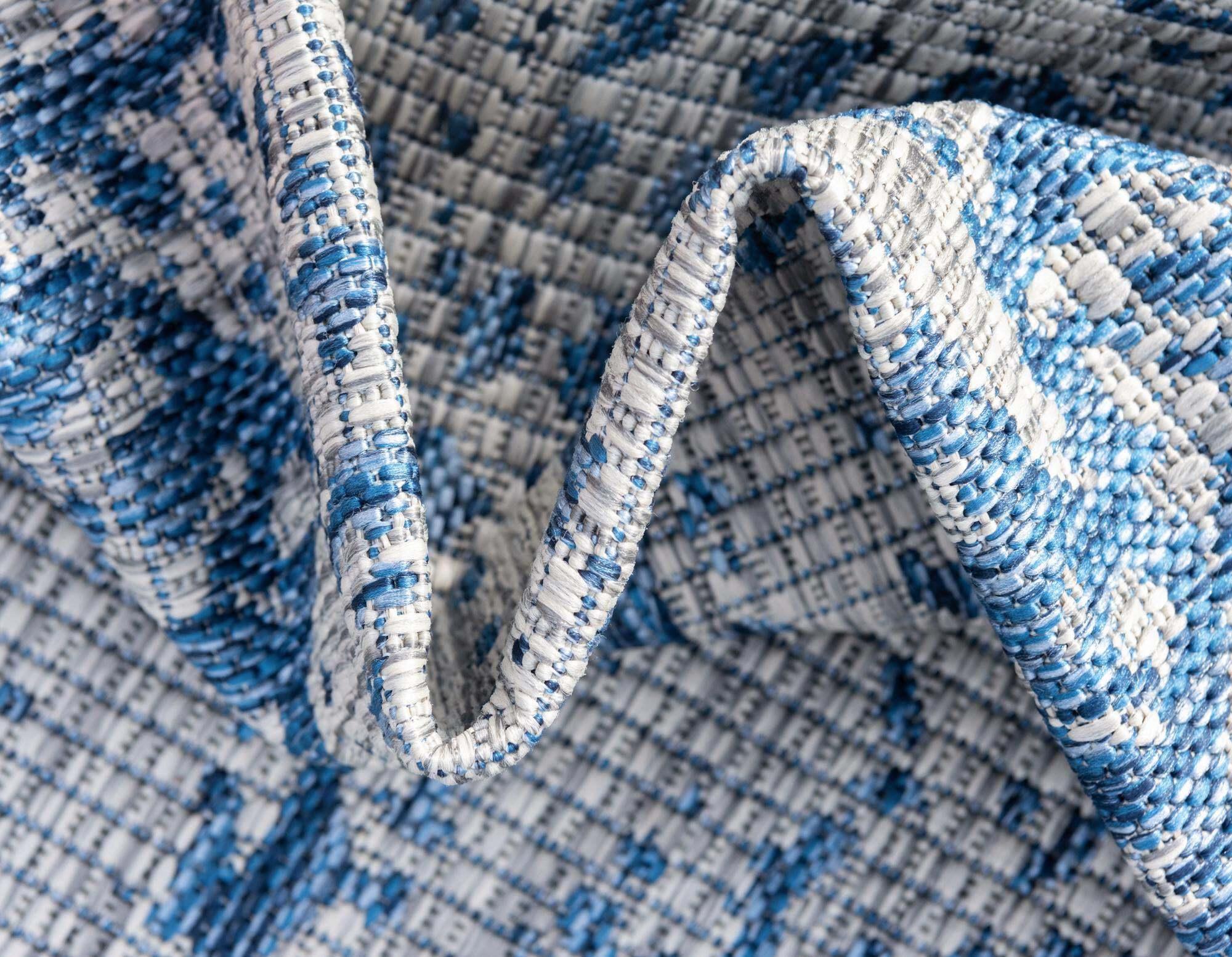 Unique Loom Outdoor Rugs - Outdoor Traditional Geometric Rectangular 8x11 Rug Blue & Ivory