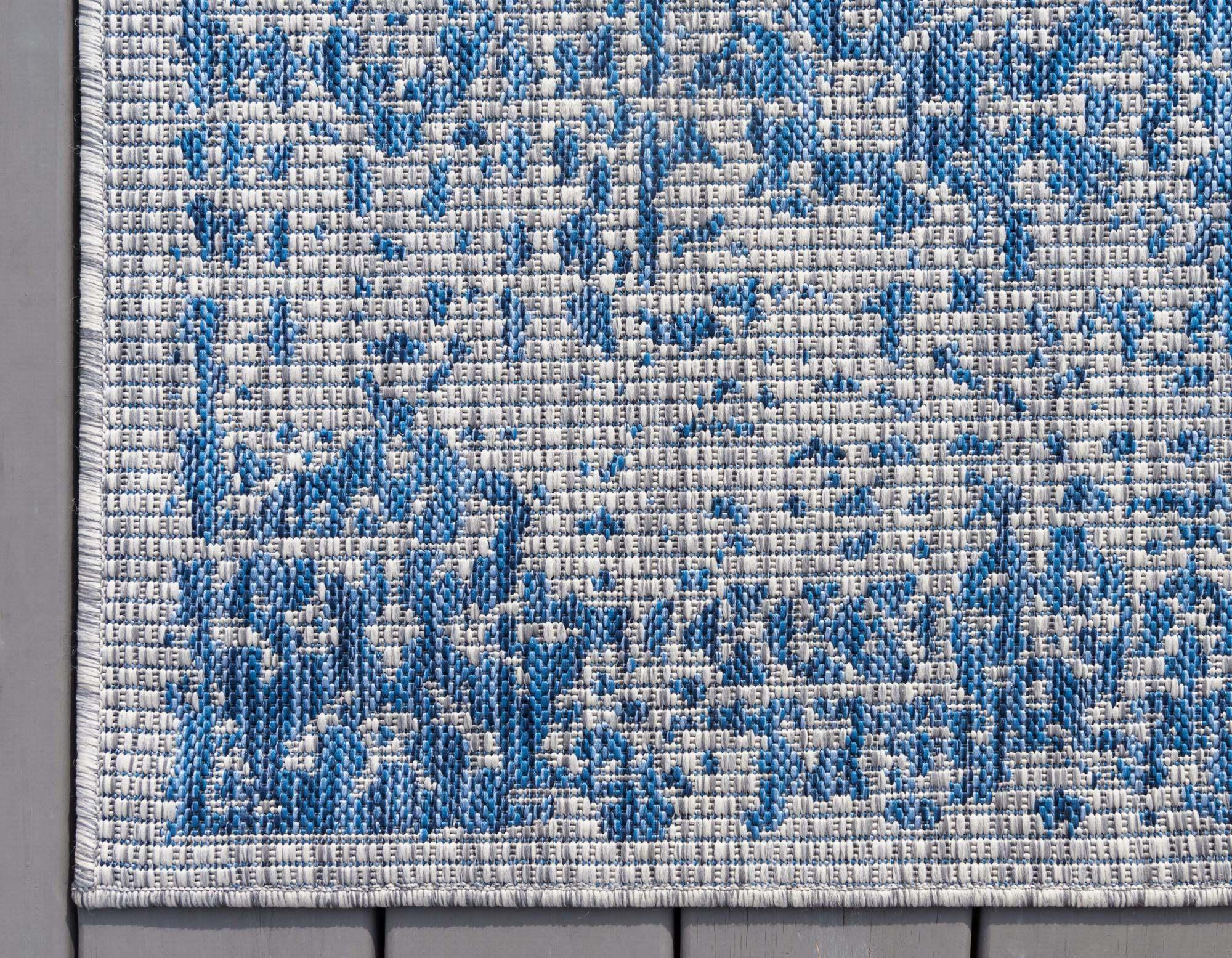 Unique Loom Outdoor Rugs - Outdoor Traditional Geometric Rectangular 8x11 Rug Blue & Ivory