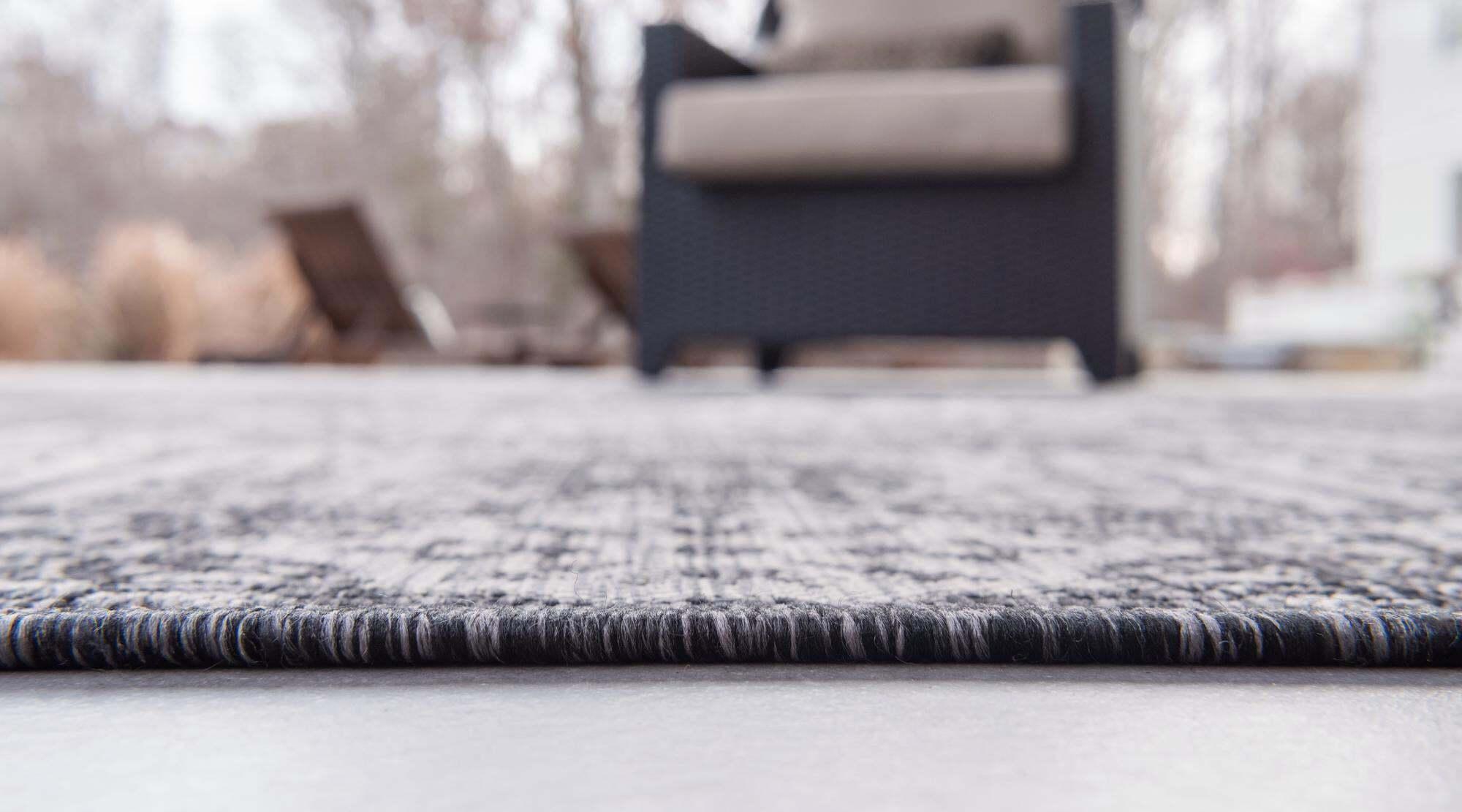 Unique Loom Outdoor Rugs - Outdoor Traditional Geometric Rectangular 9x12 Rug Dark Gray & Ivory