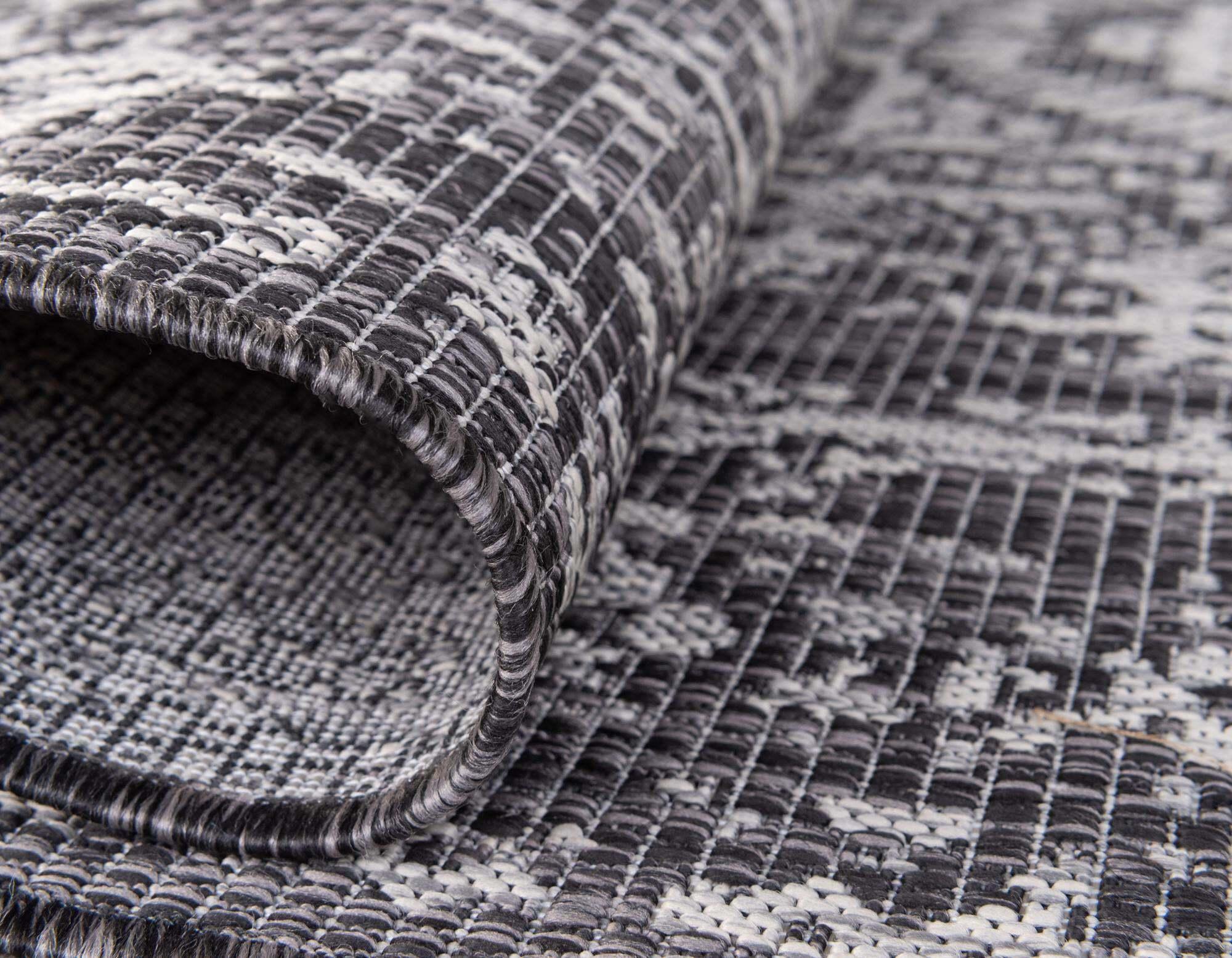 Unique Loom Outdoor Rugs - Outdoor Traditional Geometric Rectangular 9x12 Rug Dark Gray & Ivory
