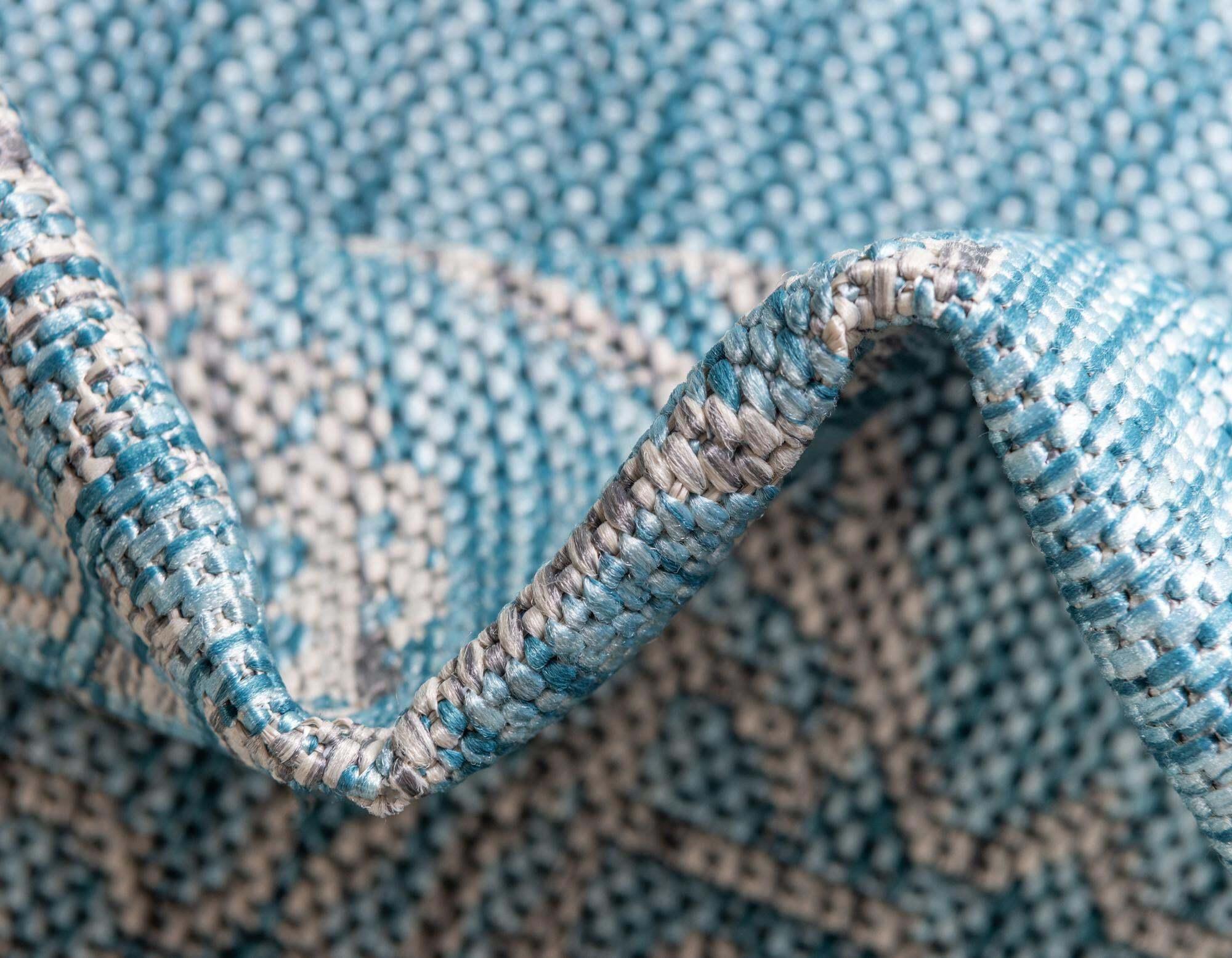 Unique Loom Outdoor Rugs - Outdoor Traditional Medallion Rectangular 8x11 Rug Aqua Blue & Ivory