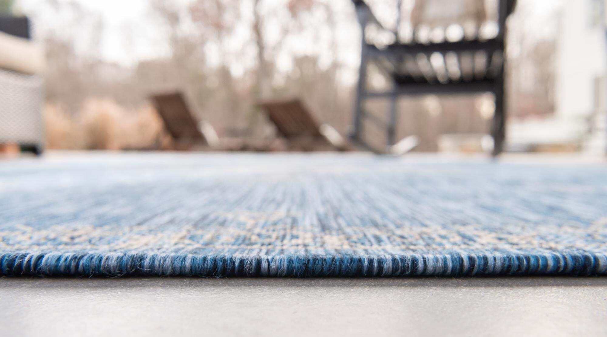 Unique Loom Outdoor Rugs - Outdoor Traditional Medallion Rectangular 8x11 Rug Blue & Ivory