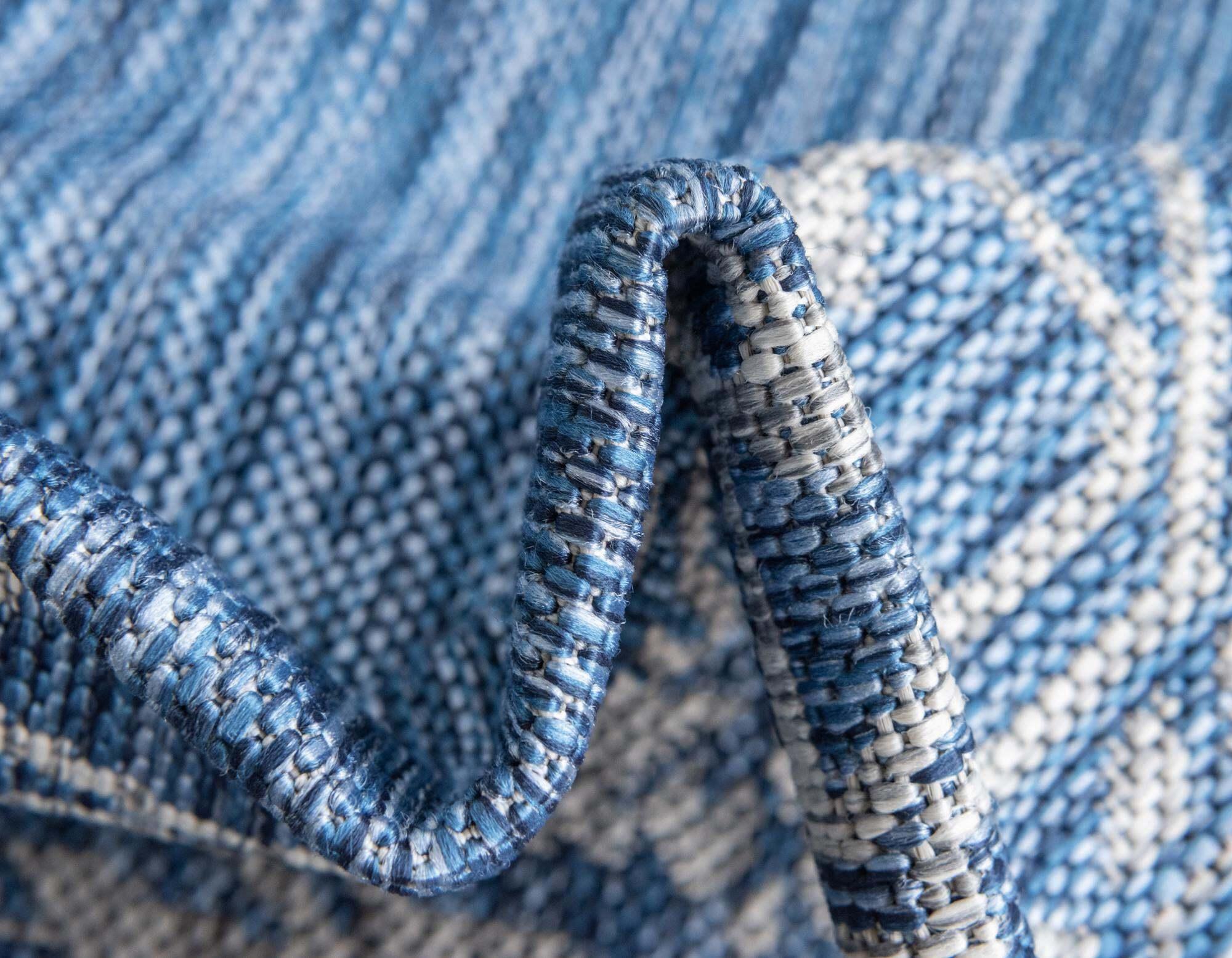 Unique Loom Outdoor Rugs - Outdoor Traditional Medallion Rectangular 8x11 Rug Blue & Ivory