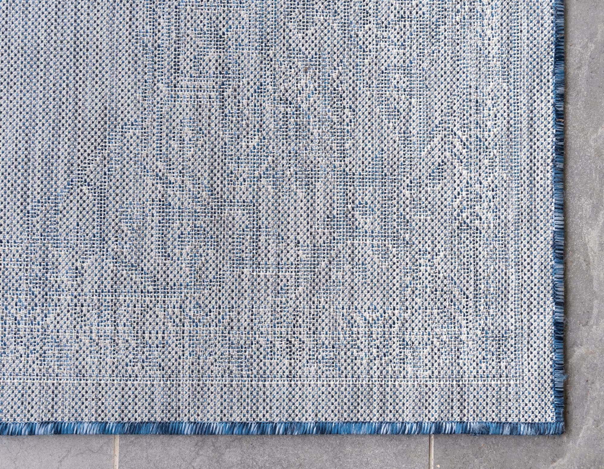 Unique Loom Outdoor Rugs - Outdoor Traditional Medallion Rectangular 8x11 Rug Blue & Ivory