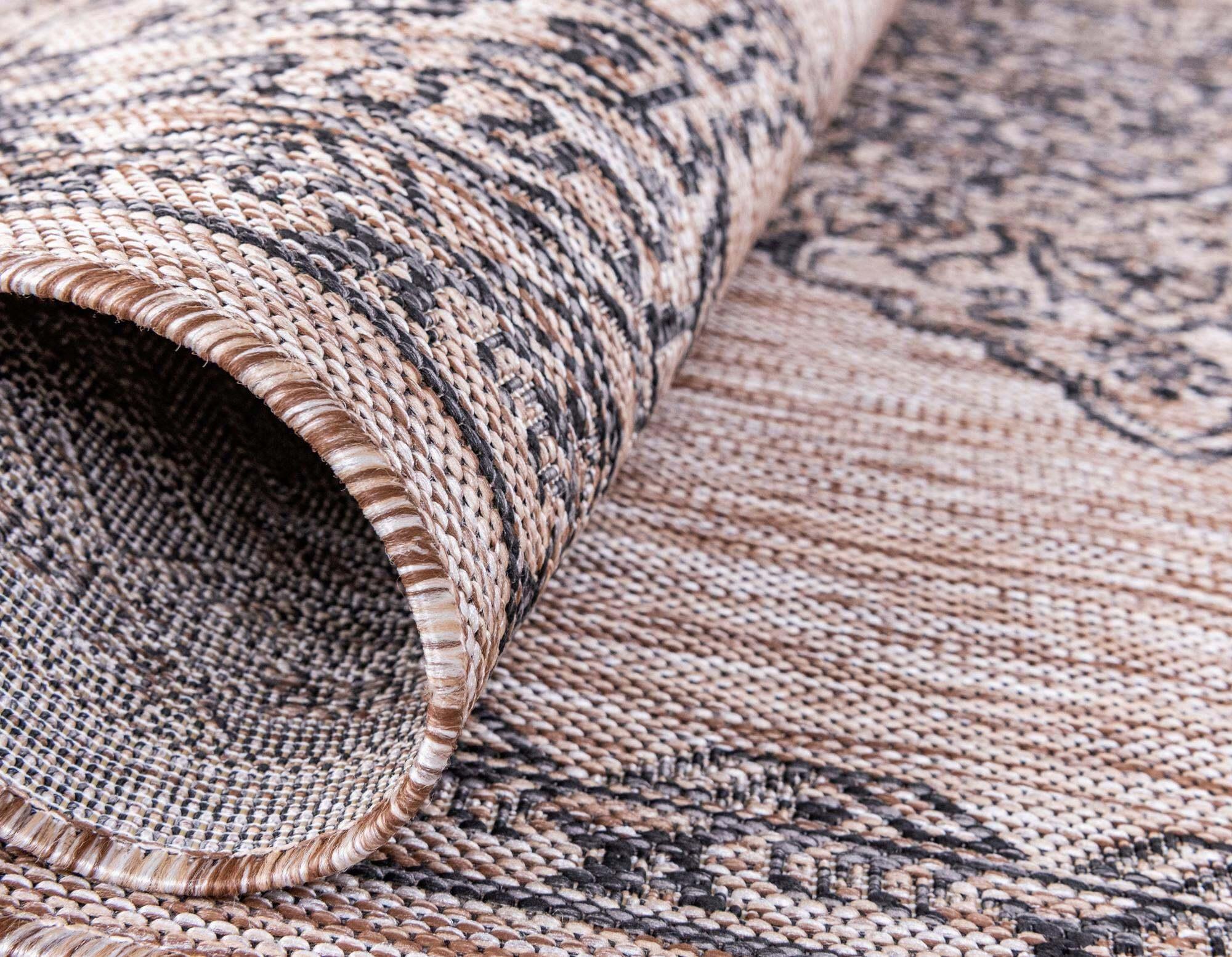 Unique Loom Outdoor Rugs - Outdoor Traditional Medallion Rectangular 9x12 Rug Beige & Black