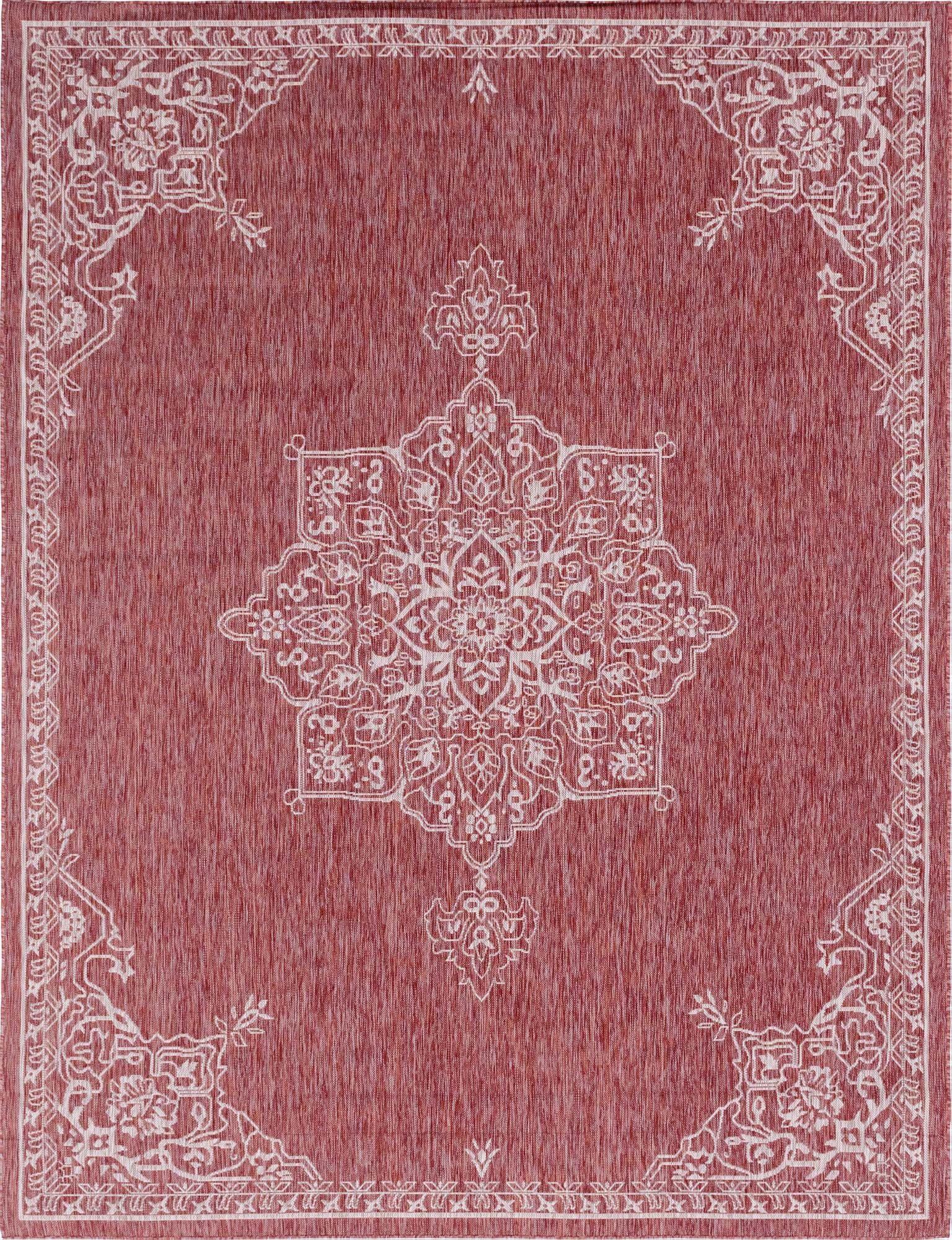 Unique Loom Outdoor Rugs - Outdoor Traditional Medallion Rectangular 9x12 Rug Rust Red & Gray