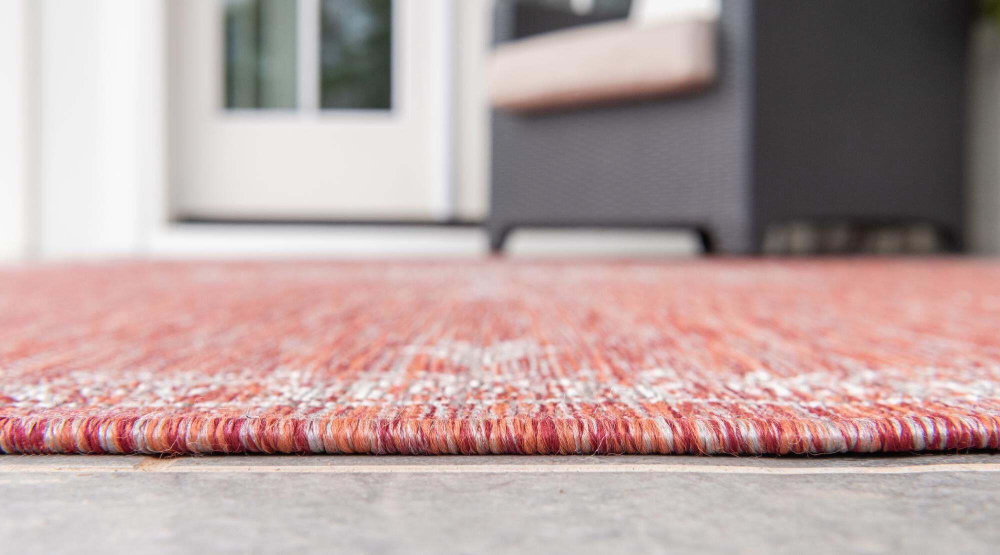 Unique Loom Outdoor Rugs - Outdoor Traditional Medallion Rectangular 9x12 Rug Rust Red & Gray