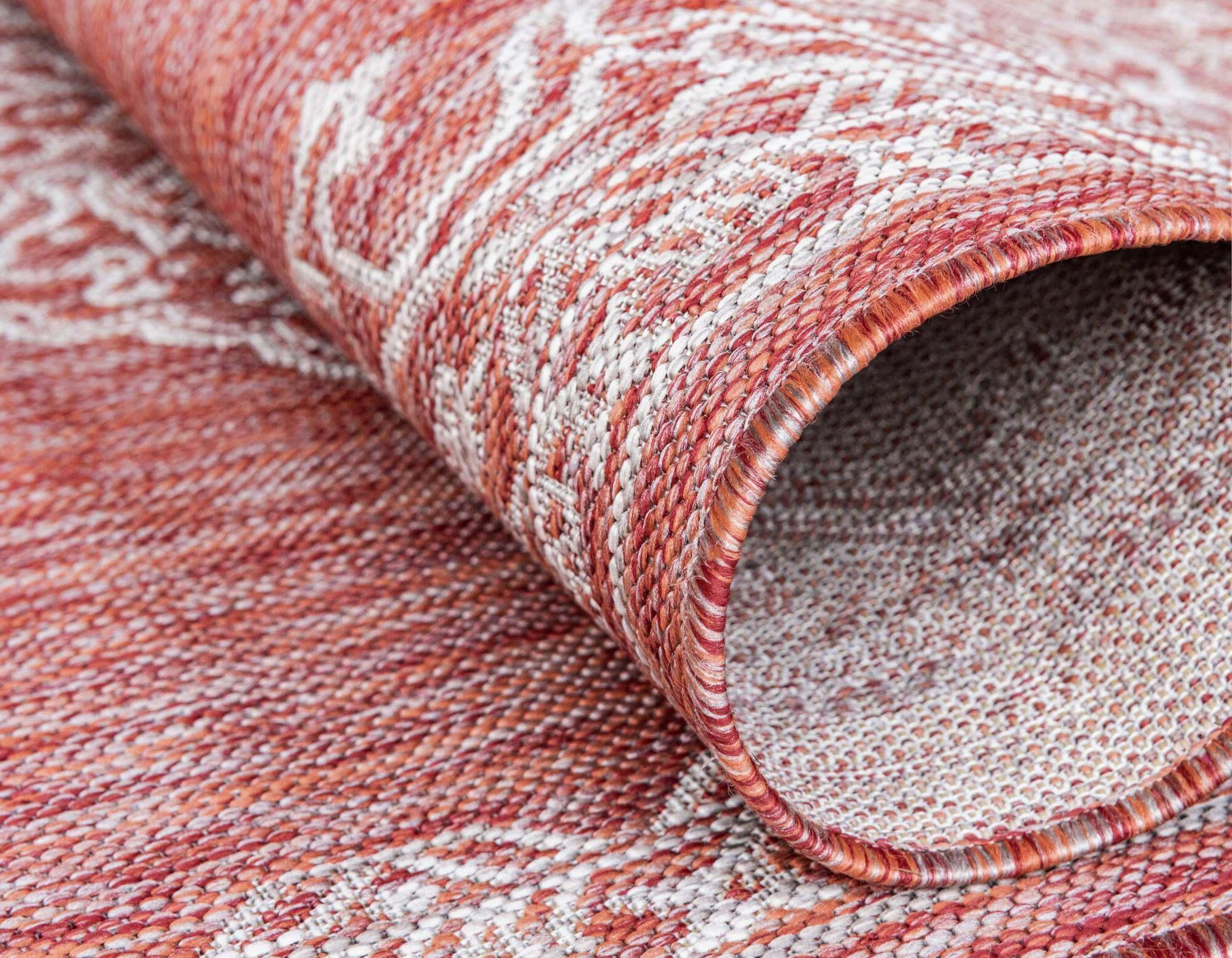 Unique Loom Outdoor Rugs - Outdoor Traditional Medallion Rectangular 9x12 Rug Rust Red & Gray
