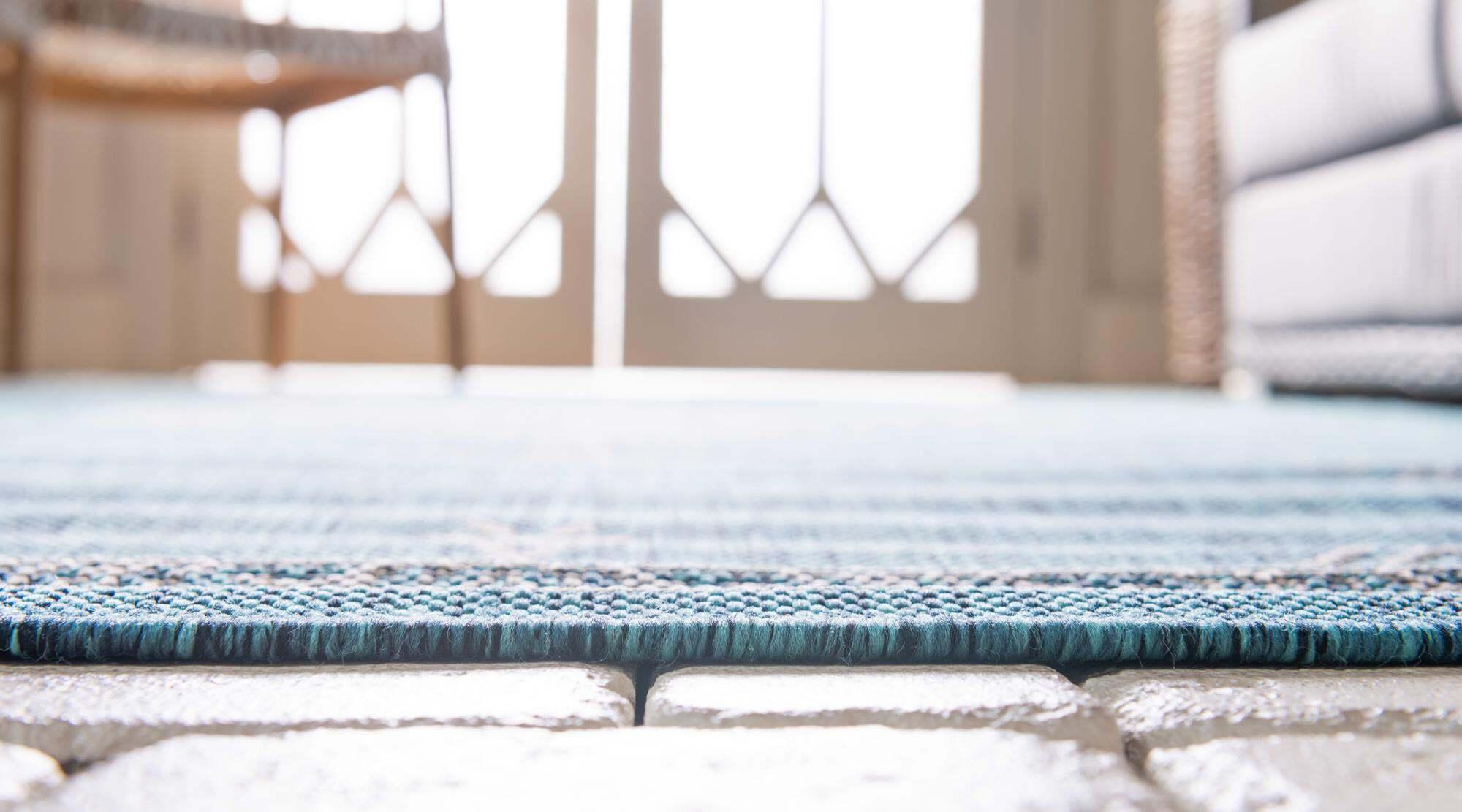 Unique Loom Outdoor Rugs - Outdoor Traditional Medallion Rectangular 9x12 Rug Teal & Ivory