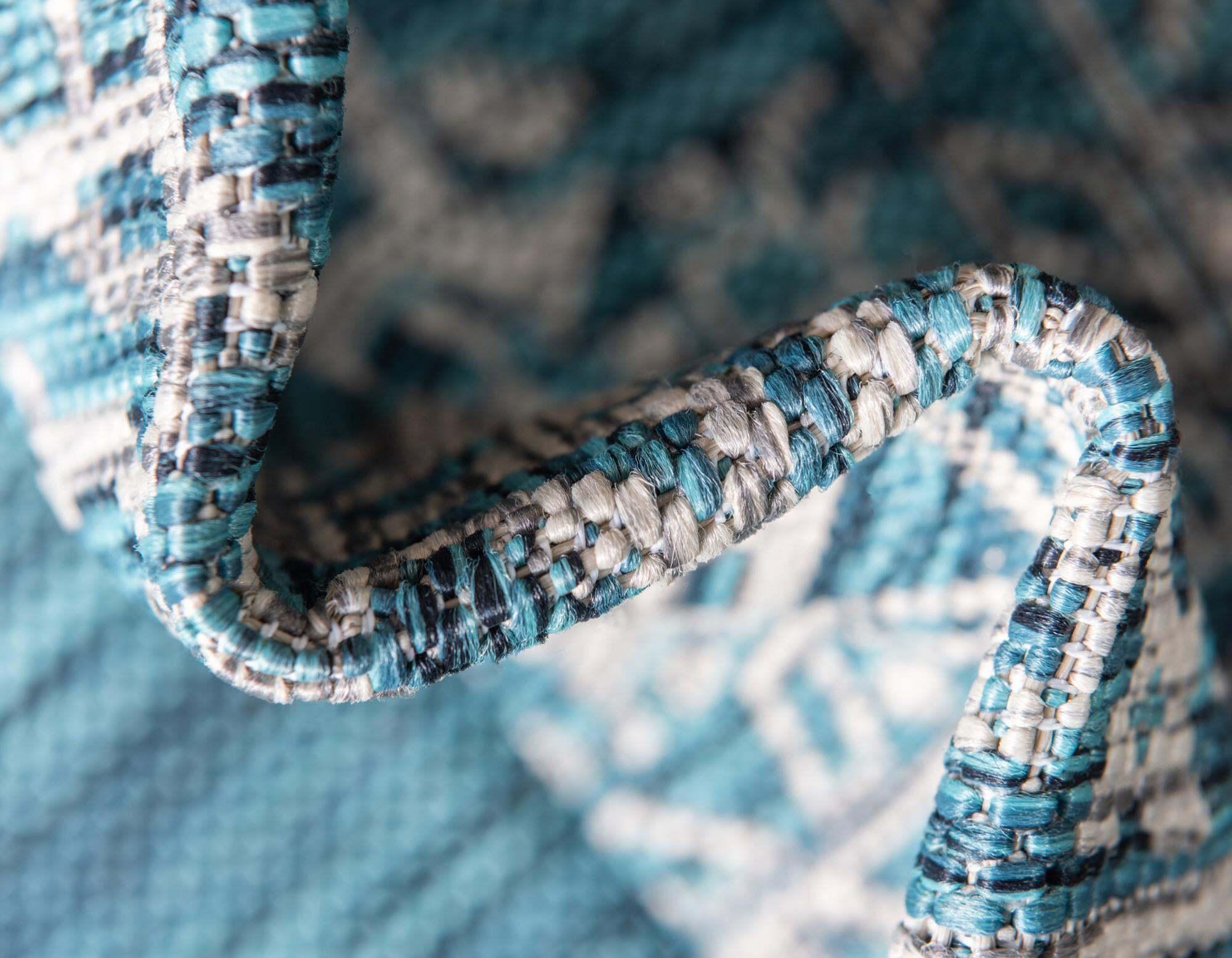 Unique Loom Outdoor Rugs - Outdoor Traditional Medallion Rectangular 9x12 Rug Teal & Ivory