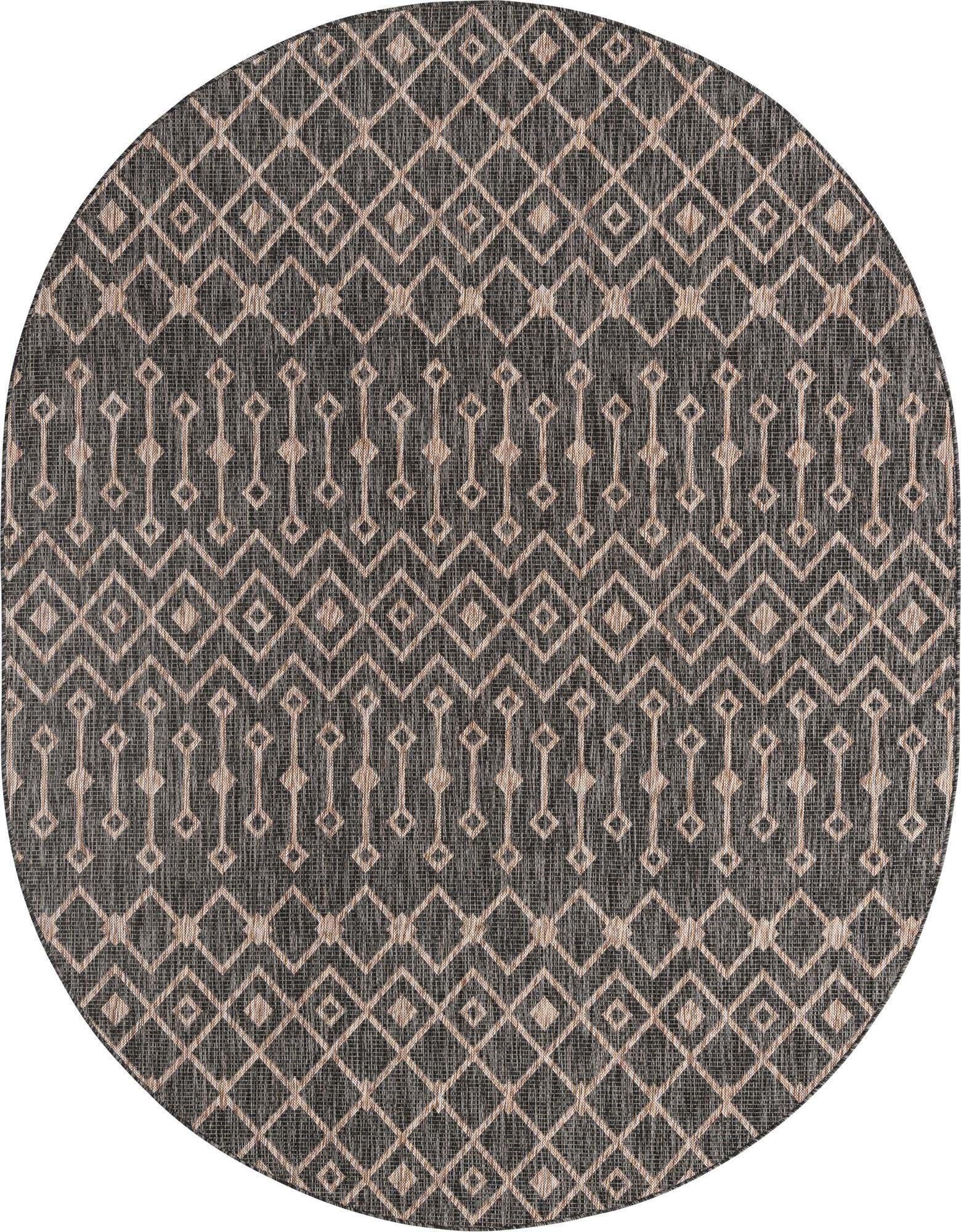 Unique Loom Outdoor Rugs - Outdoor Trellis Geometric Oval 8x10 Oval Rug Charcoal Gray & Beige