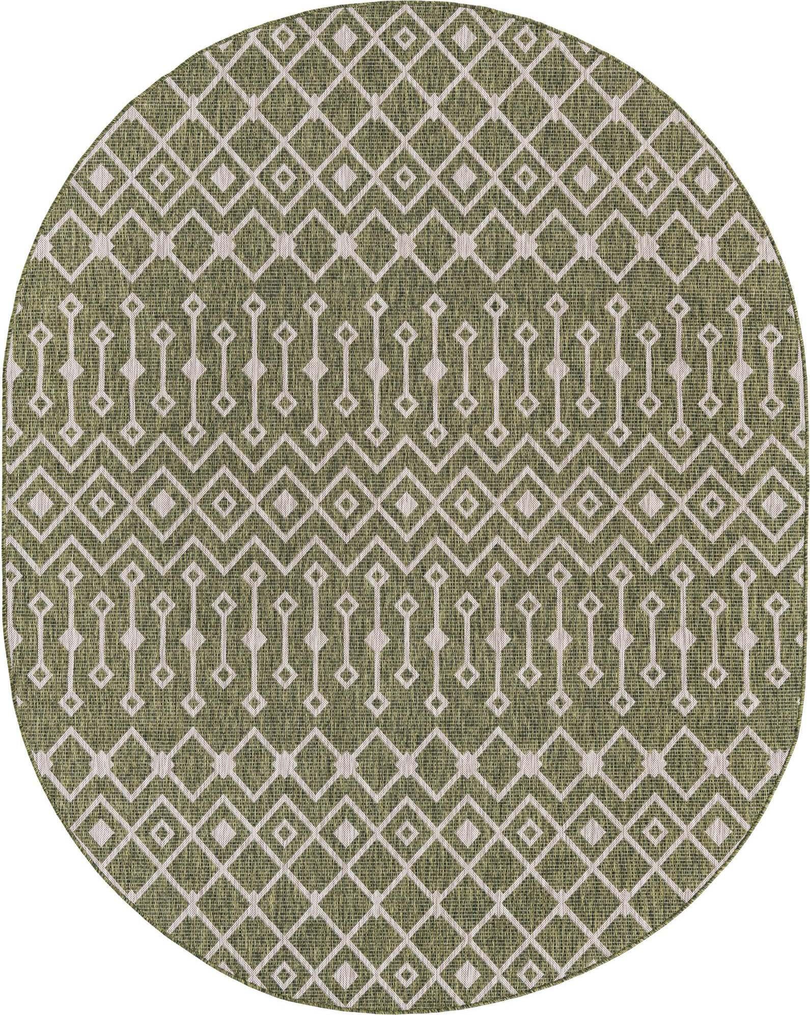Unique Loom Outdoor Rugs - Outdoor Trellis Geometric Oval 8x10 Oval Rug Green & Ivory