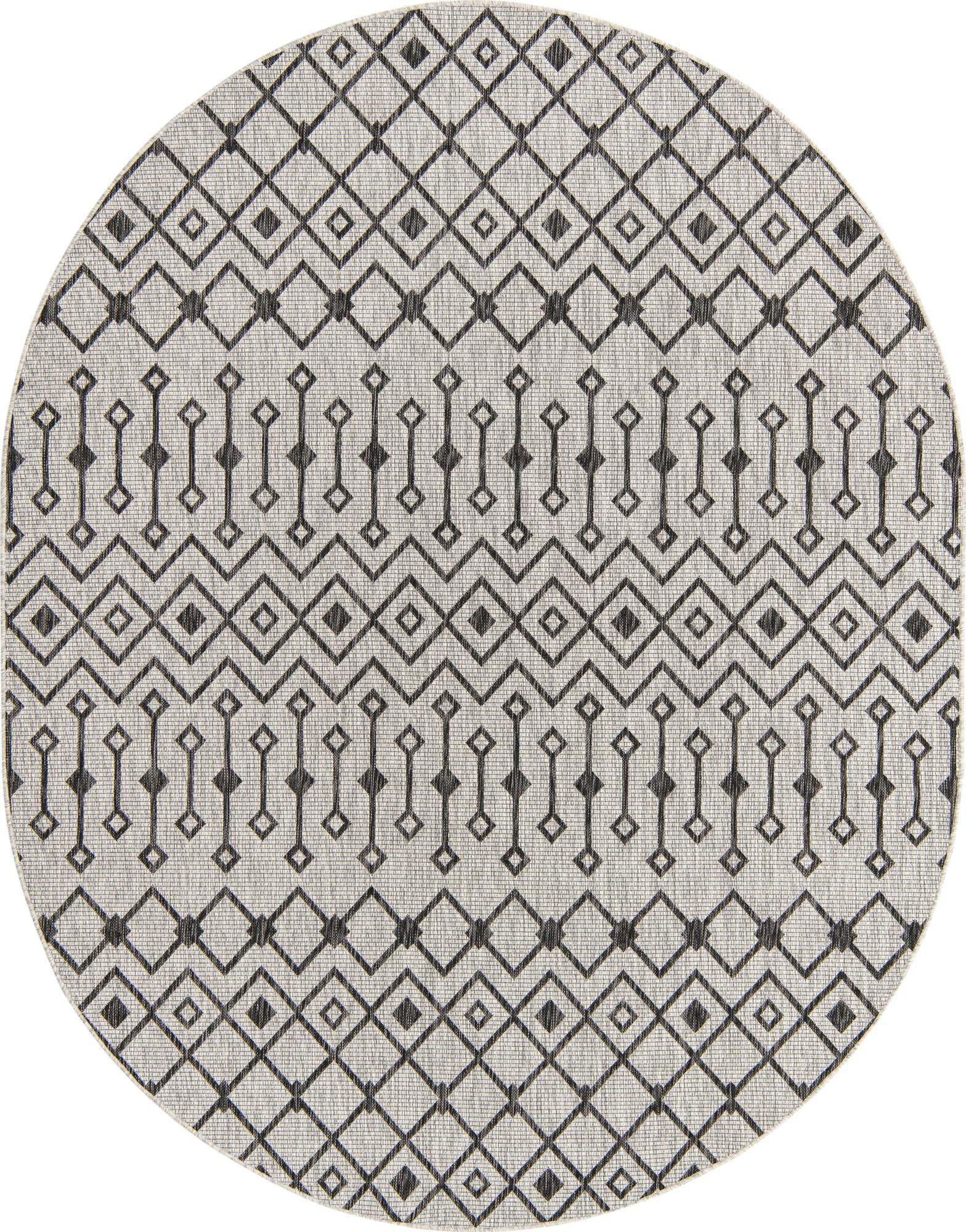 Unique Loom Outdoor Rugs - Outdoor Trellis Geometric Oval 8x10 Oval Rug Light Gray & Blue